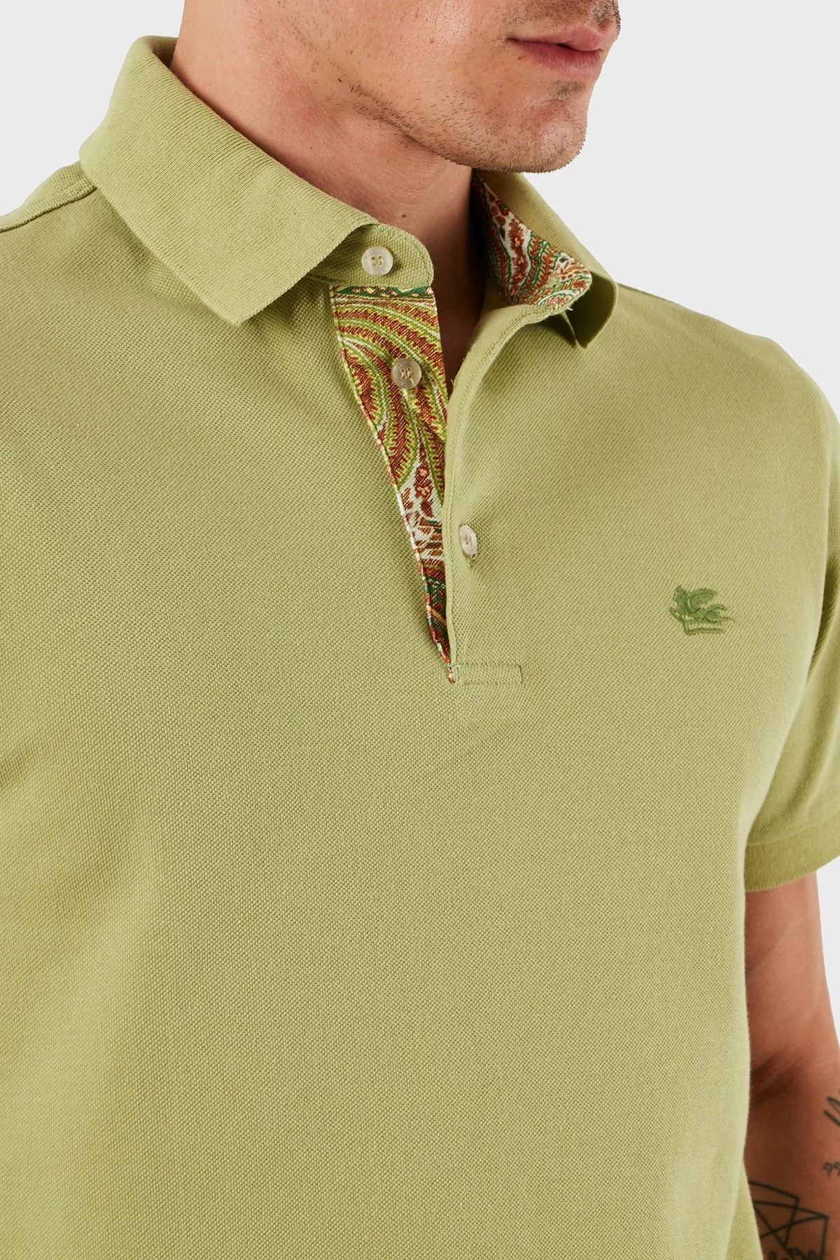 Etro % 100 Pamuk Regular Fit Düğmeli Erkek Polo Yaka T Shirt MRMD0005 AJ264 V0616 FISTIK YEŞİL - 10