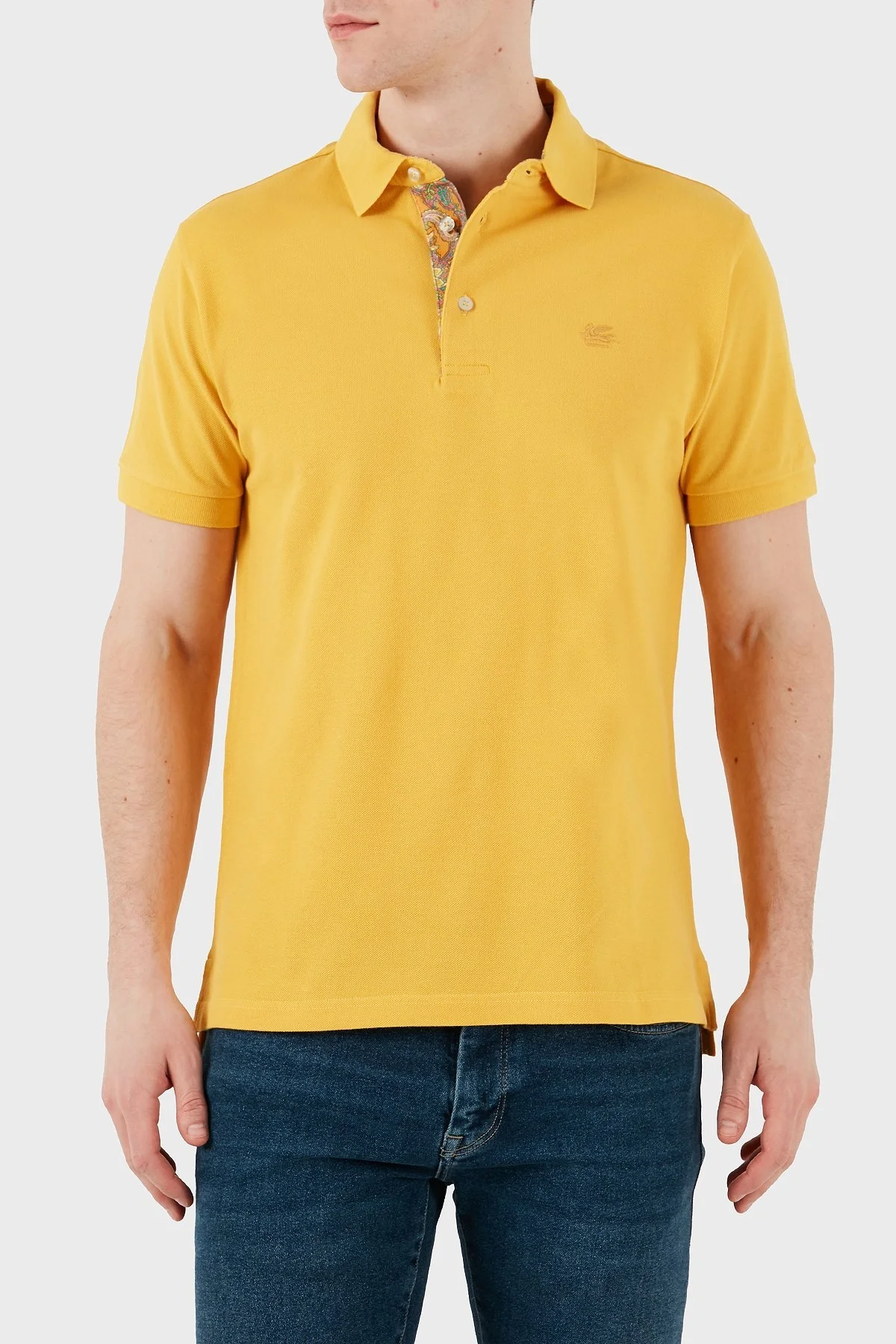 Etro % 100 Pamuk Regular Fit Düğmeli Erkek Polo Yaka T Shirt MRMD0005 AJ266 A0968 SARI - 7