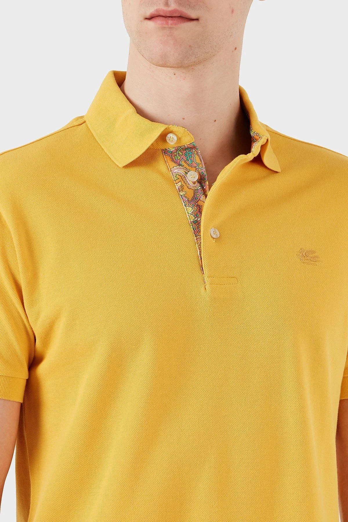 Etro % 100 Pamuk Regular Fit Düğmeli Erkek Polo Yaka T Shirt MRMD0005 AJ266 A0968 SARI - 11