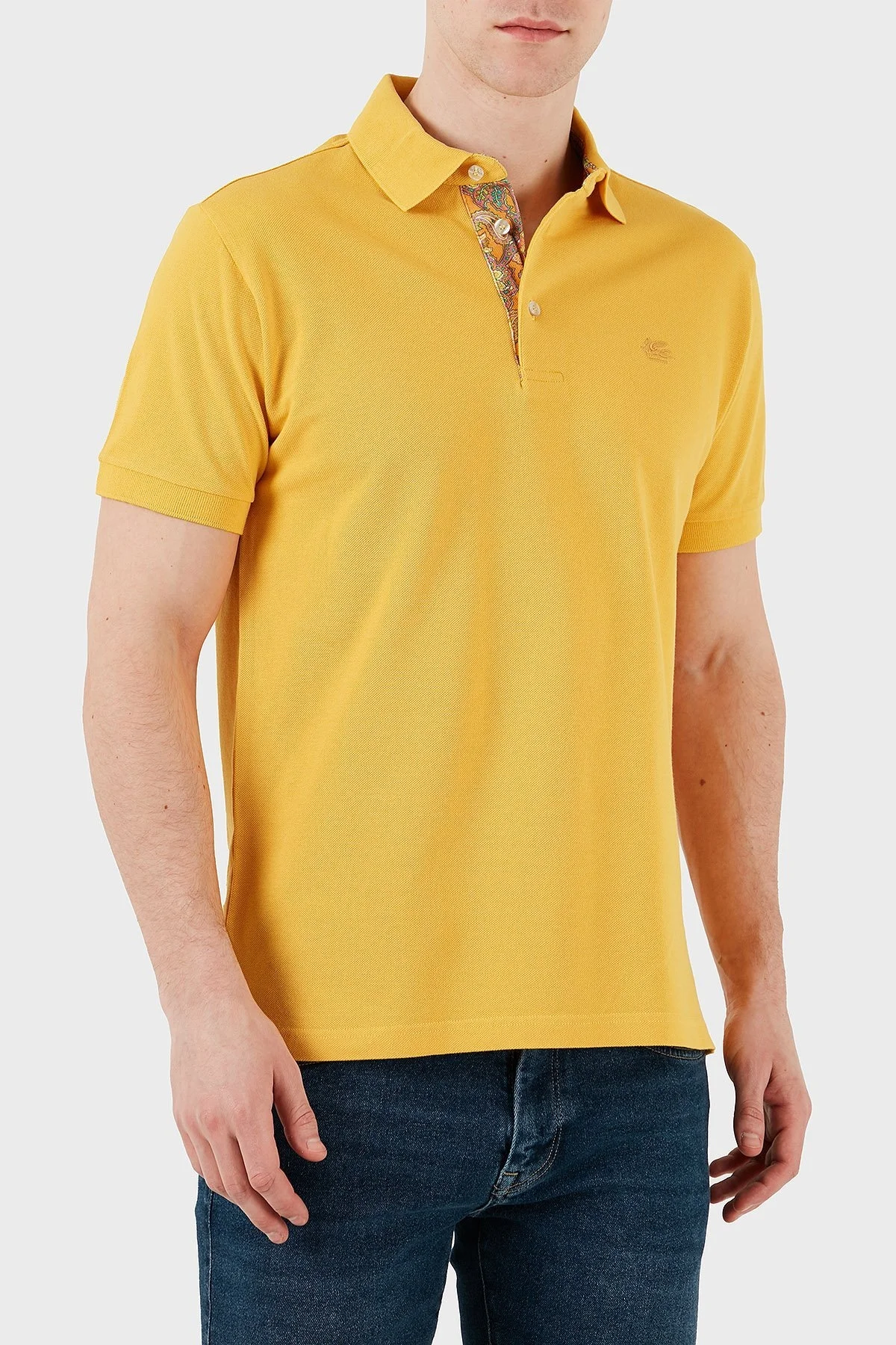 Etro % 100 Pamuk Regular Fit Düğmeli Erkek Polo Yaka T Shirt MRMD0005 AJ266 A0968 SARI - 12