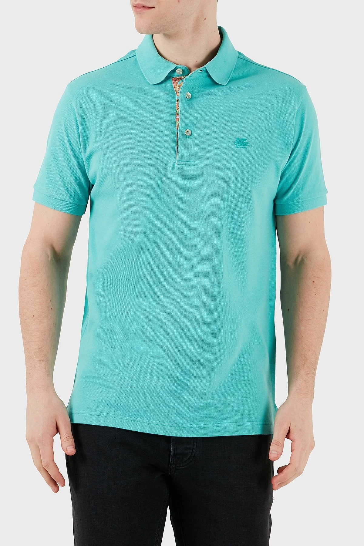 Etro % 100 Pamuk Regular Fit Düğmeli Erkek Polo Yaka T Shirt MRMD0005 AJ266 V0192 TURKUAZ - 7