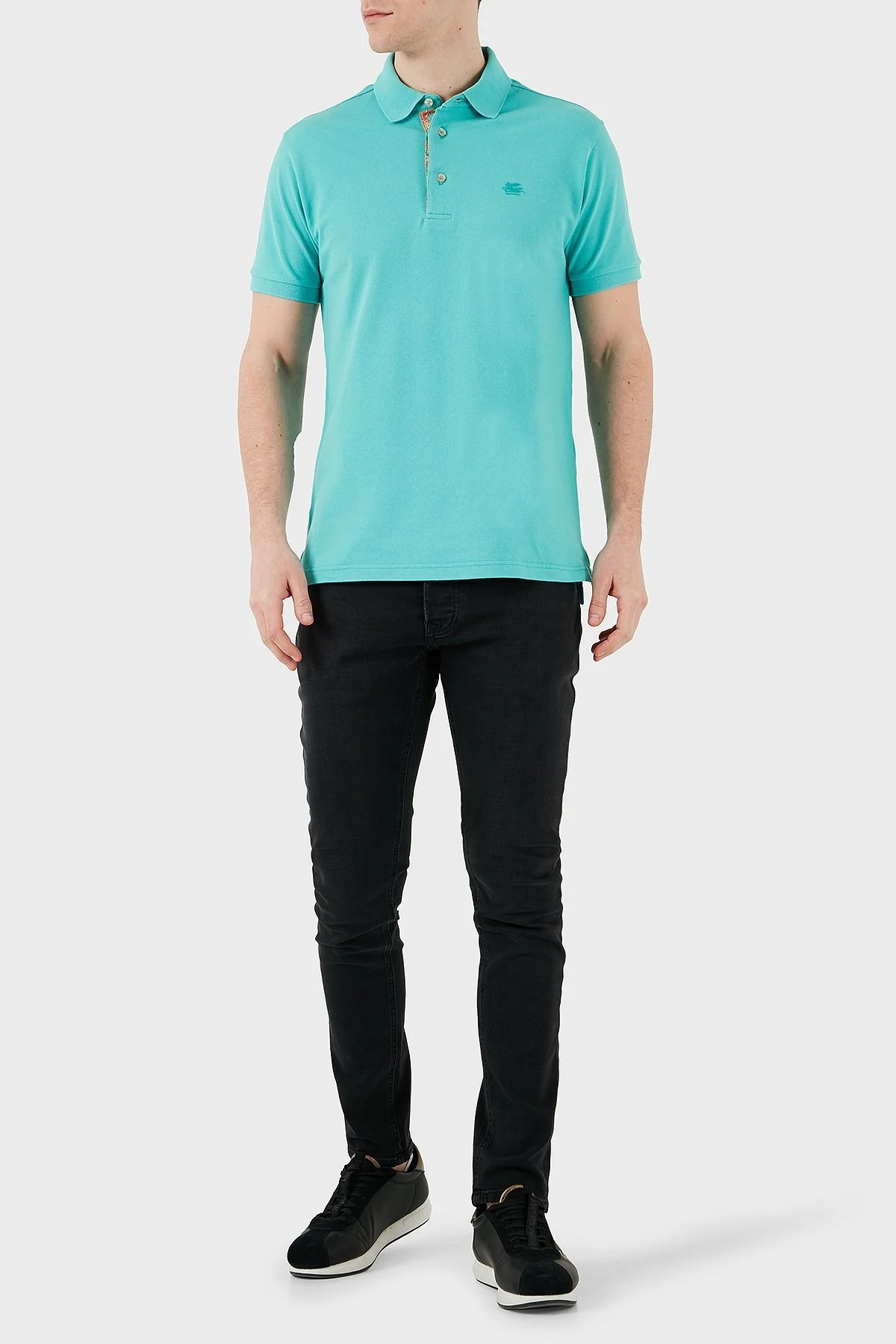 Etro % 100 Pamuk Regular Fit Düğmeli Erkek Polo Yaka T Shirt MRMD0005 AJ266 V0192 TURKUAZ - 8