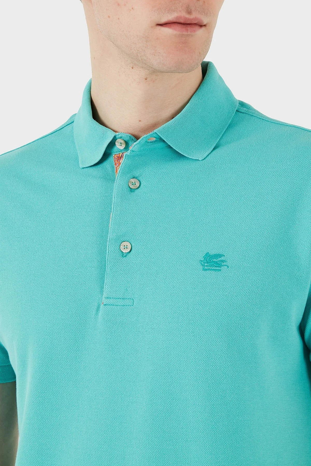 Etro % 100 Pamuk Regular Fit Düğmeli Erkek Polo Yaka T Shirt MRMD0005 AJ266 V0192 TURKUAZ - 10