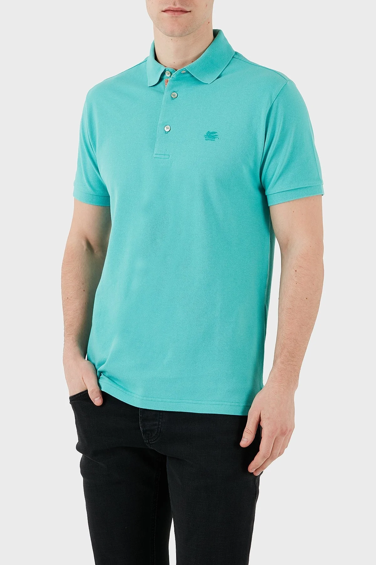 Etro % 100 Pamuk Regular Fit Düğmeli Erkek Polo Yaka T Shirt MRMD0005 AJ266 V0192 TURKUAZ - 11