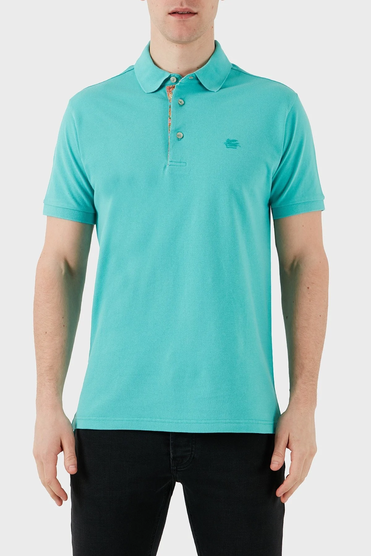 Etro % 100 Pamuk Regular Fit Düğmeli Erkek Polo Yaka T Shirt MRMD0005 AJ266 V0192 TURKUAZ - 12