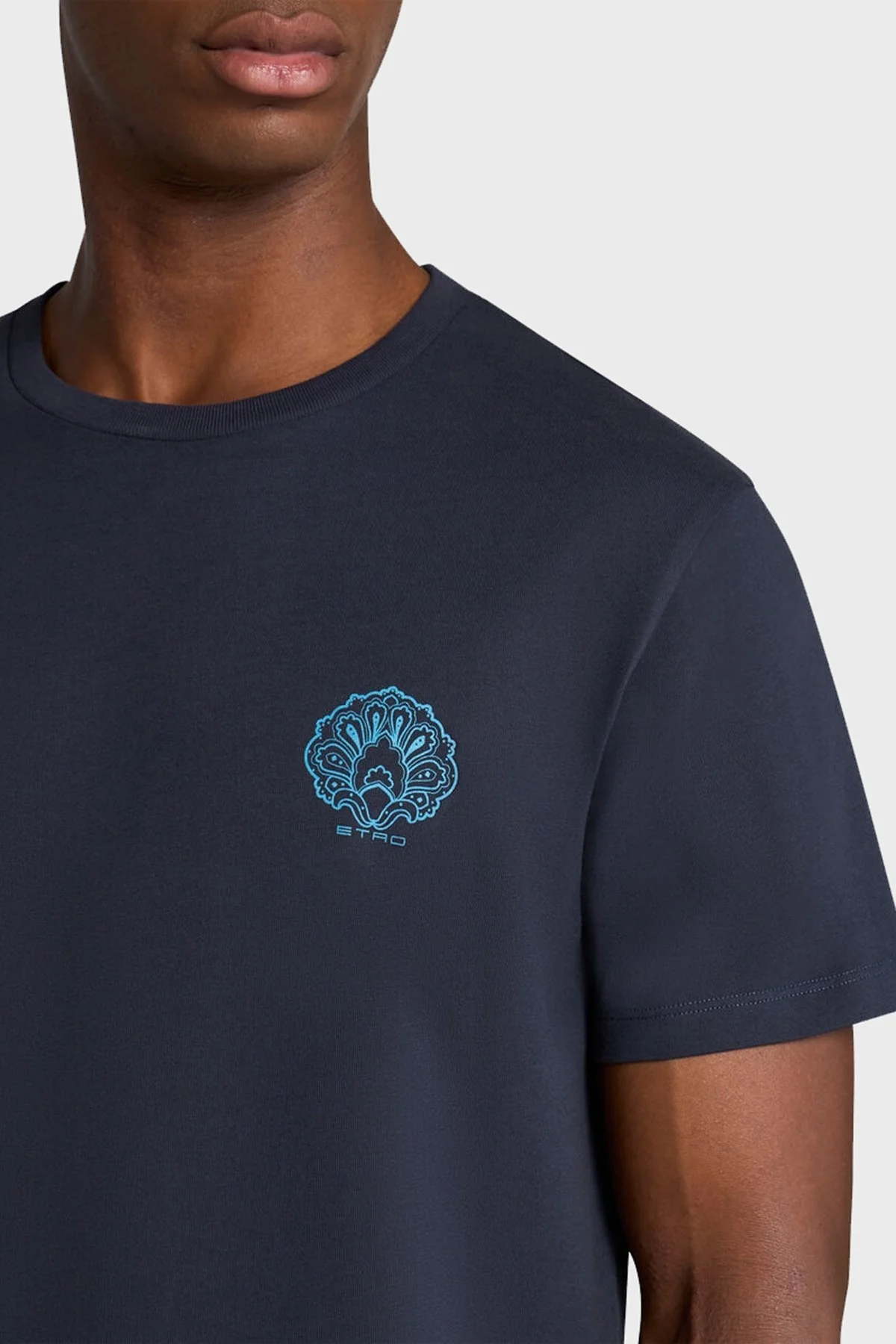 Etro % 100 Pamuk Regular Fit Logo Baskılı Erkek T Shirt MRMA0002 AK604 B3681 LACİVERT - 8