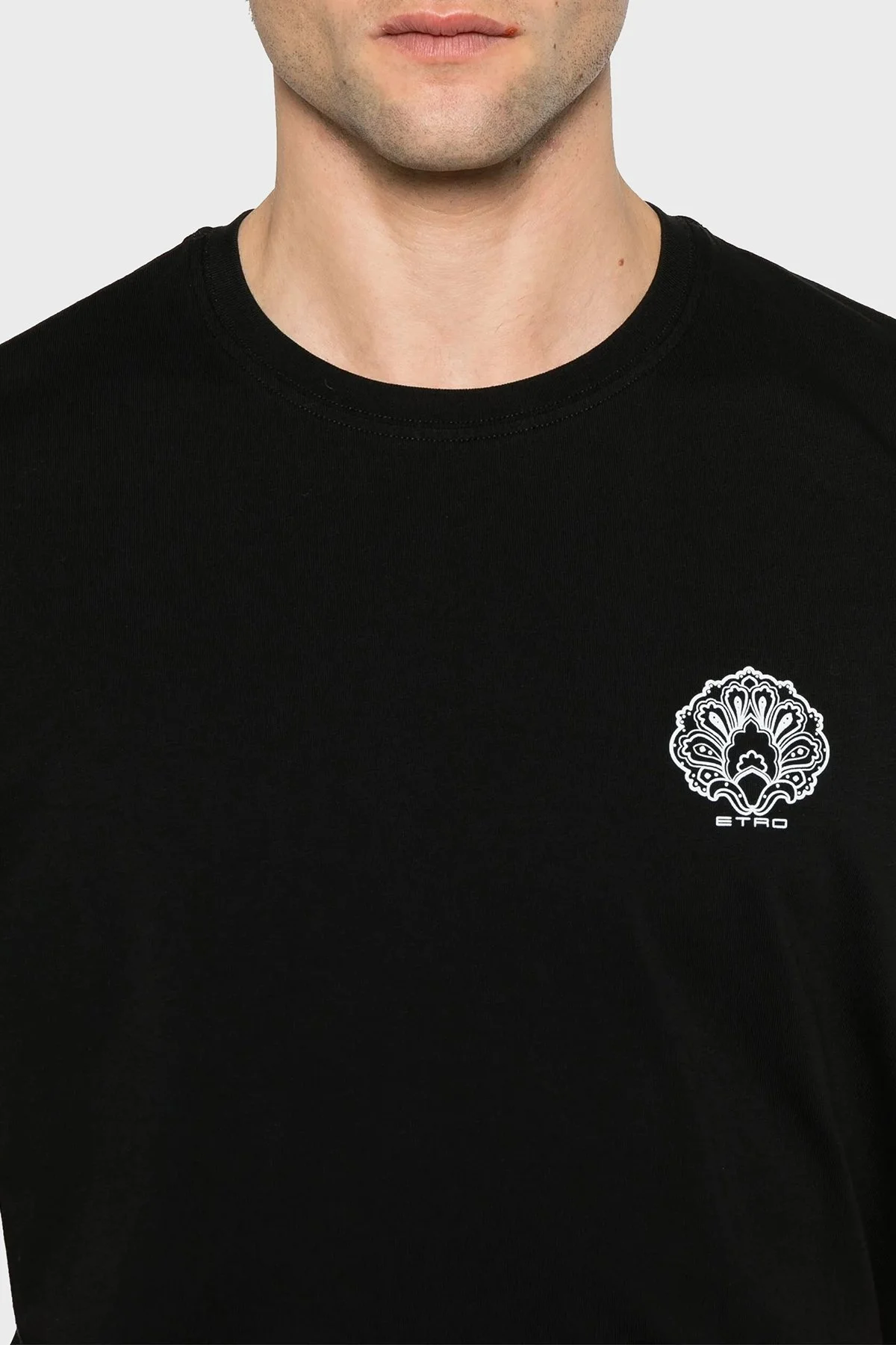 Etro % 100 Pamuk Regular Fit Logo Baskılı Erkek T Shirt MRMA0002 AK604 N0000 SİYAH - 6