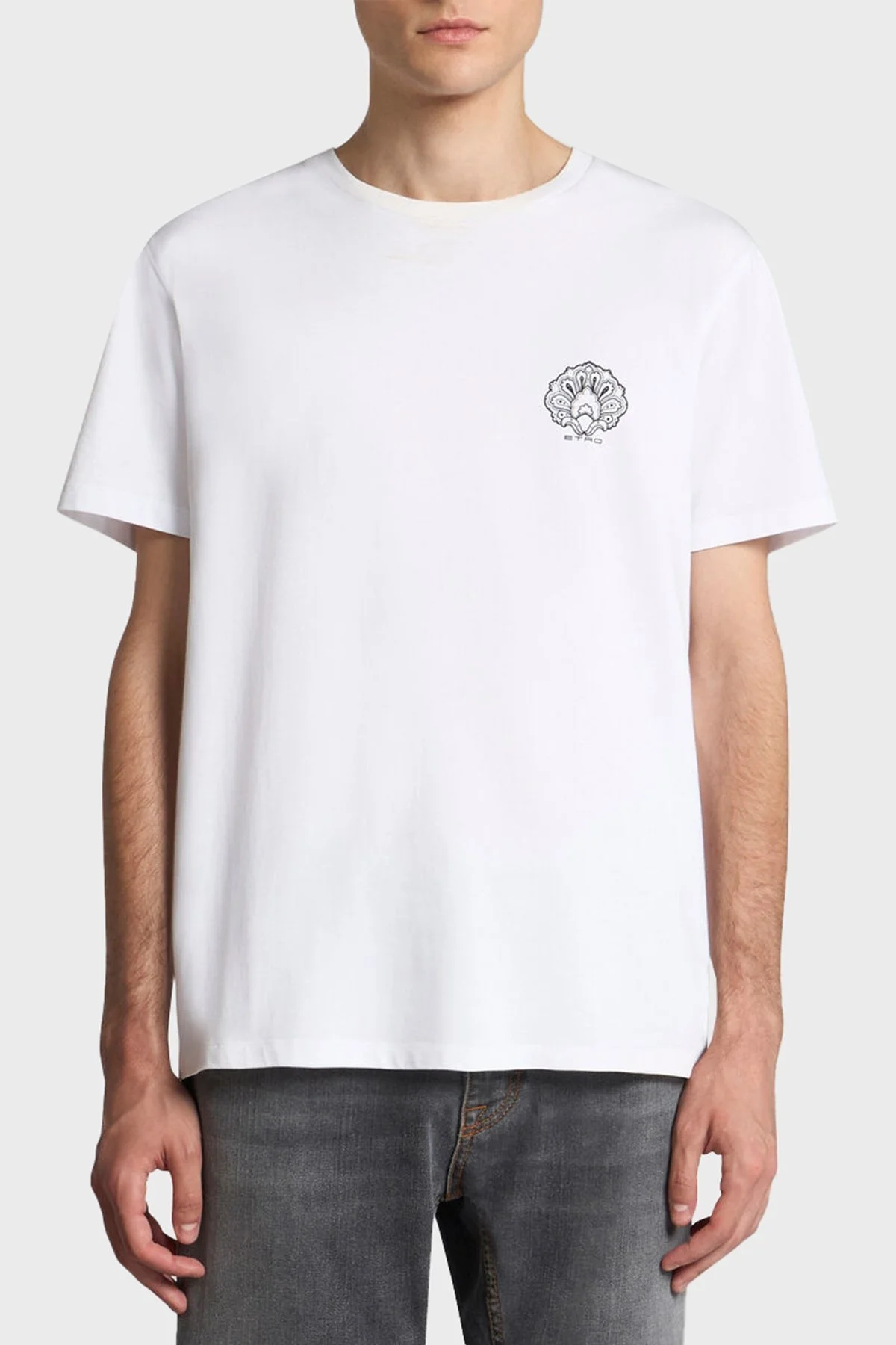 Etro % 100 Pamuk Regular Fit Logo Baskılı Erkek T Shirt MRMA0002 AK604 W0800 BEYAZ - 5