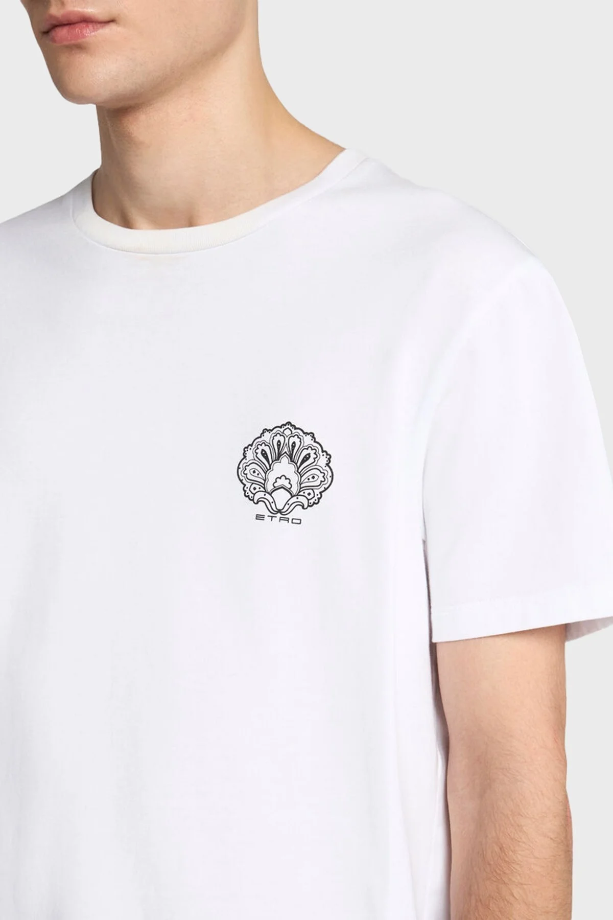Etro % 100 Pamuk Regular Fit Logo Baskılı Erkek T Shirt MRMA0002 AK604 W0800 BEYAZ - 6