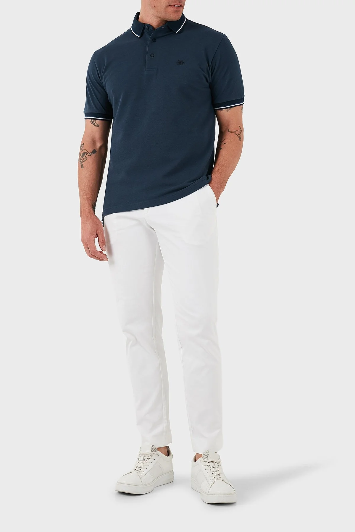 Etro % 100 Pamuk Regular Fit Şerit Detaylı Düğmeli Erkek Polo Yaka T Shirt MRMD0016 AJ266 B3681 LACİVERT - 8