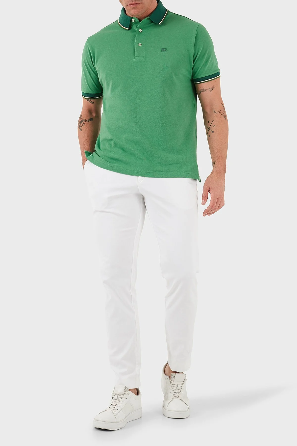 Etro % 100 Pamuk Regular Fit Şerit Detaylı Düğmeli Polo Yaka Erkek T Shirt MRMD0016 AJ266 V0931 YEŞİL - 8