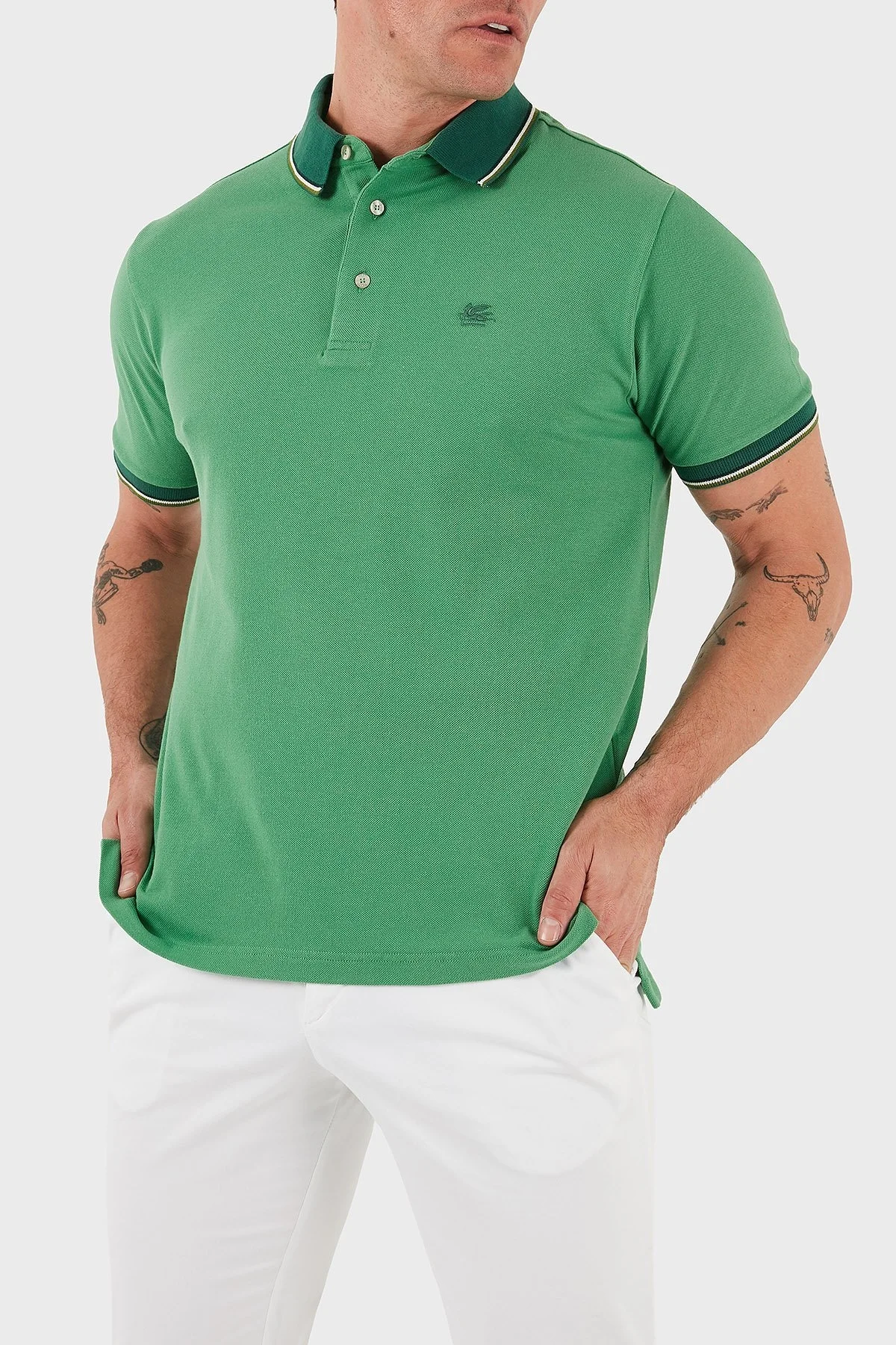 Etro % 100 Pamuk Regular Fit Şerit Detaylı Düğmeli Polo Yaka Erkek T Shirt MRMD0016 AJ266 V0931 YEŞİL - 11