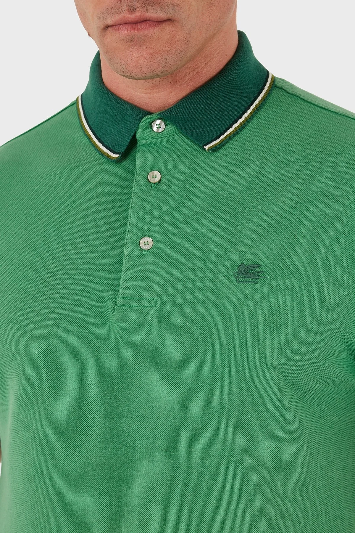 Etro % 100 Pamuk Regular Fit Şerit Detaylı Düğmeli Polo Yaka Erkek T Shirt MRMD0016 AJ266 V0931 YEŞİL - 12