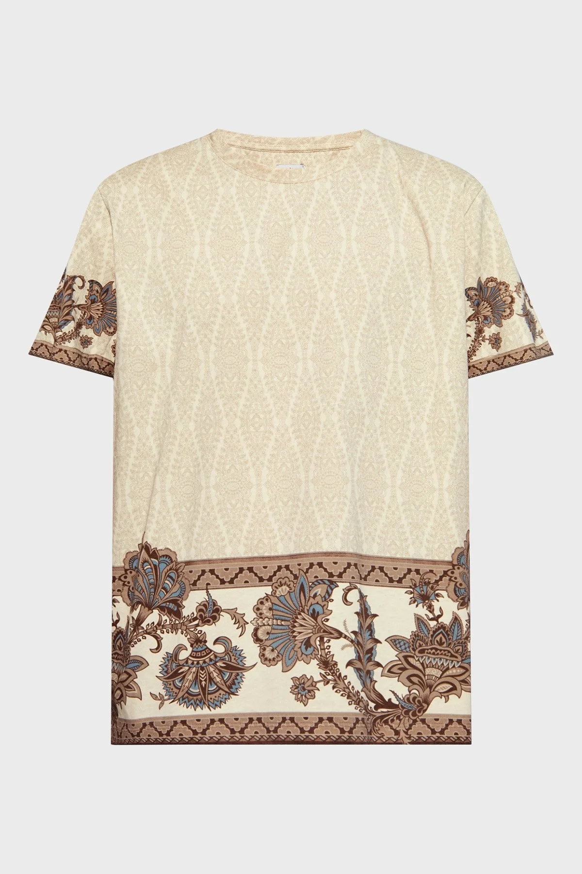 Etro Çiçek Desenli % 100 Pamuk Regular Fit Bisiklet Yaka Erkek T Shirt MRMA0002 AK596 X0820 BEJ - 10