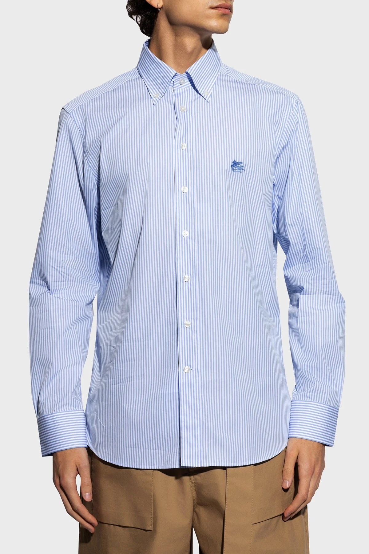 Etro Çizgili % 100 Pamuk Regular Fit Düğmeli Yaka Erkek Gömlek MRIB000499 TR575 S8460 MAVİ - 5