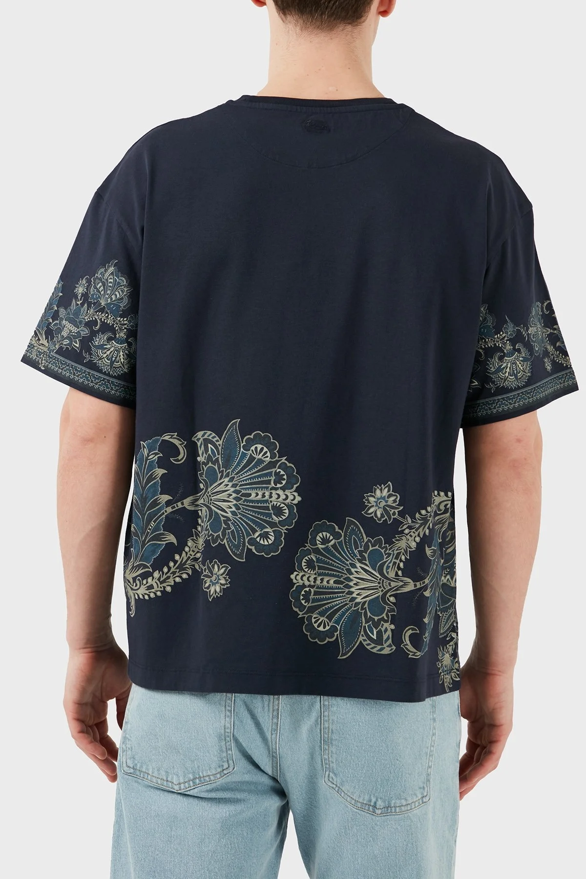 Etro Desenli % 100 Pamuk Regular Fit Bisiklet Yaka Erkek T Shirt MRMA0004 AK598 X0883 LACİVERT - 7