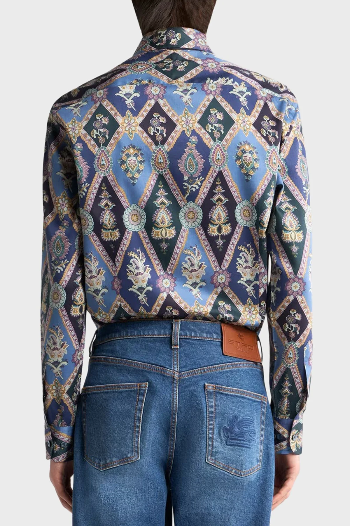 Etro Desenli % 100 Pamuk Regular Fit Kent Yaka Saten Erkek Gömlek MRIB0001 99SA5L4 X0883 LACİVERT - 3