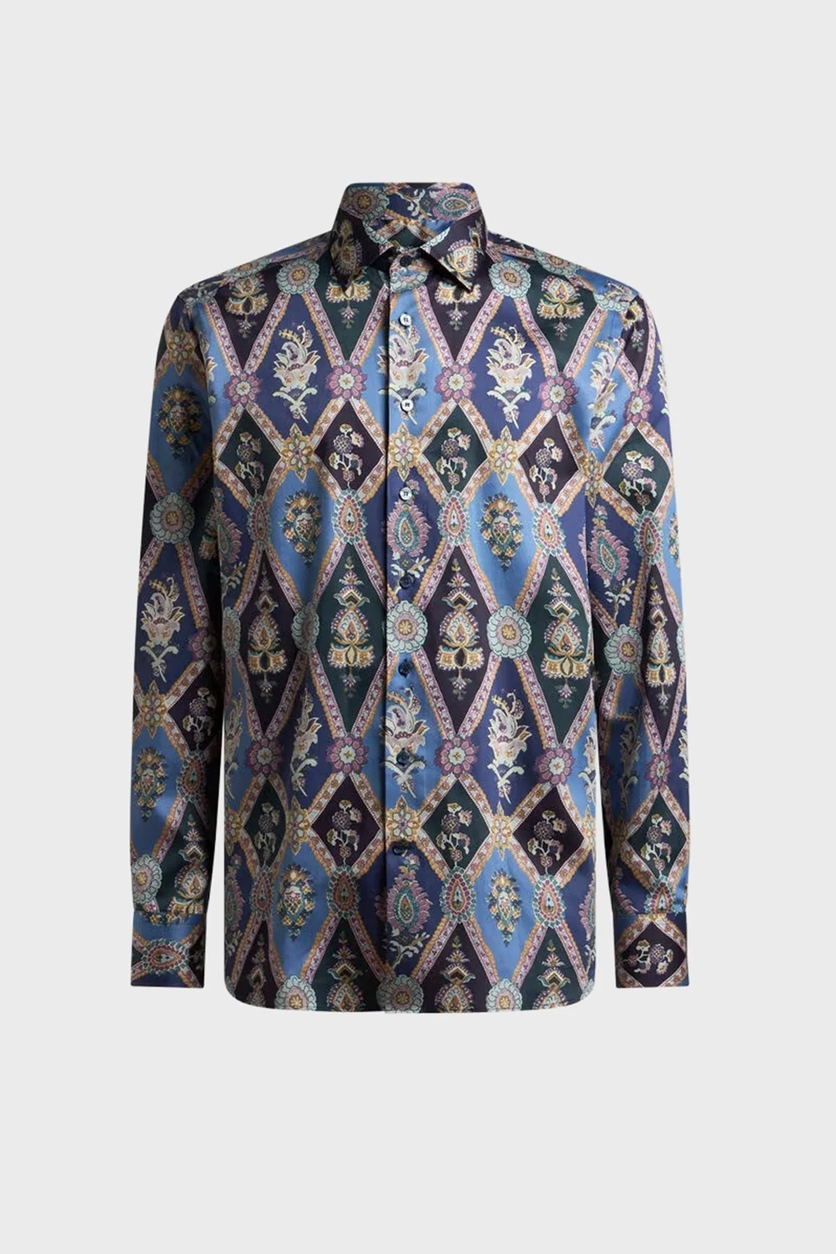 Etro Desenli % 100 Pamuk Regular Fit Kent Yaka Saten Erkek Gömlek MRIB0001 99SA5L4 X0883 LACİVERT - 5