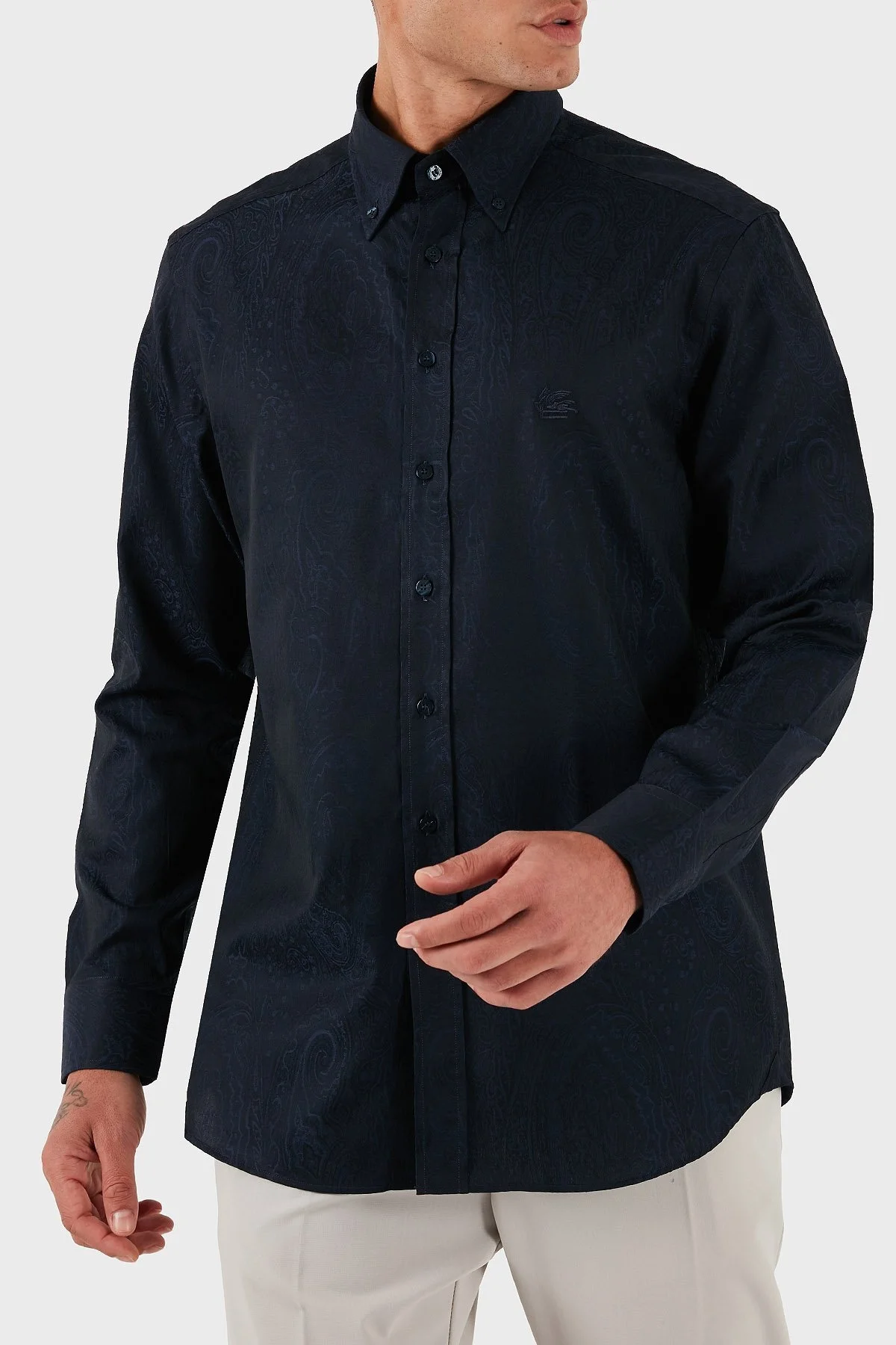 Etro Jakarlı % 100 Pamuk Regular Fit Düğmeli Yaka Erkek Gömlek MRIB0004 AQ043 B0065 LACİVERT - 3