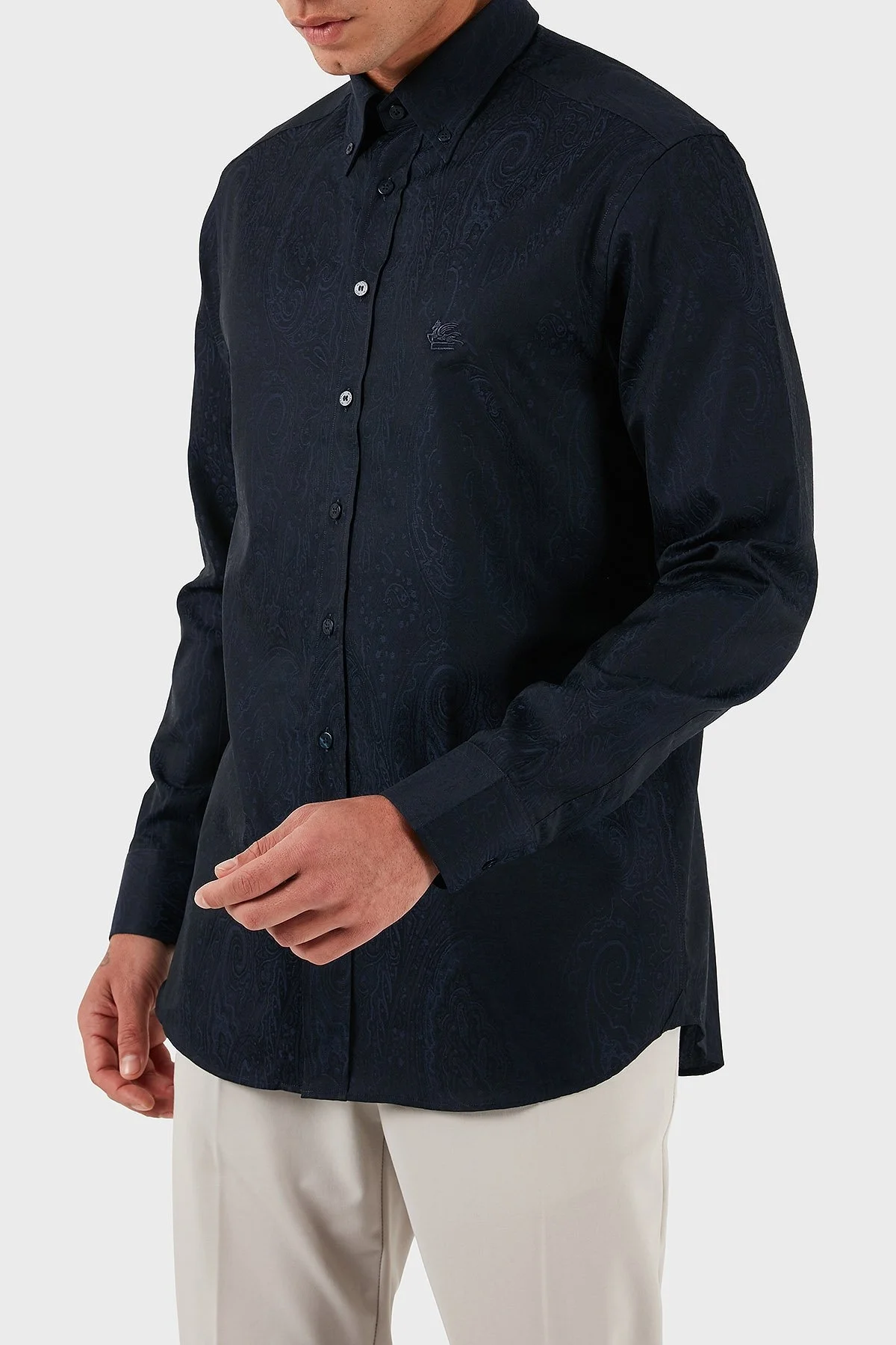 Etro Jakarlı % 100 Pamuk Regular Fit Düğmeli Yaka Erkek Gömlek MRIB0004 AQ043 B0065 LACİVERT - 4