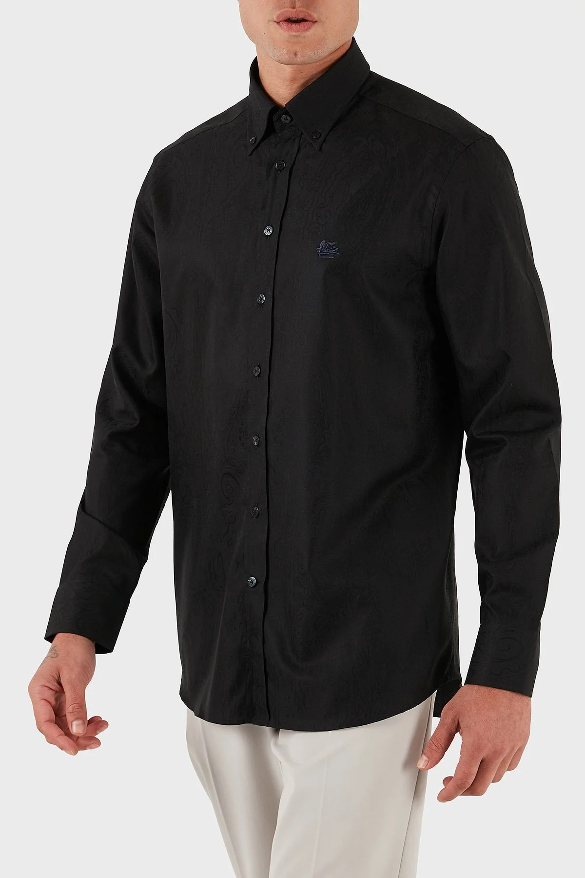 Etro Jakarlı % 100 Pamuk Regular Fit Düğmeli Yaka Erkek Gömlek MRIB0004 AQ043 N0000 SİYAH - 4