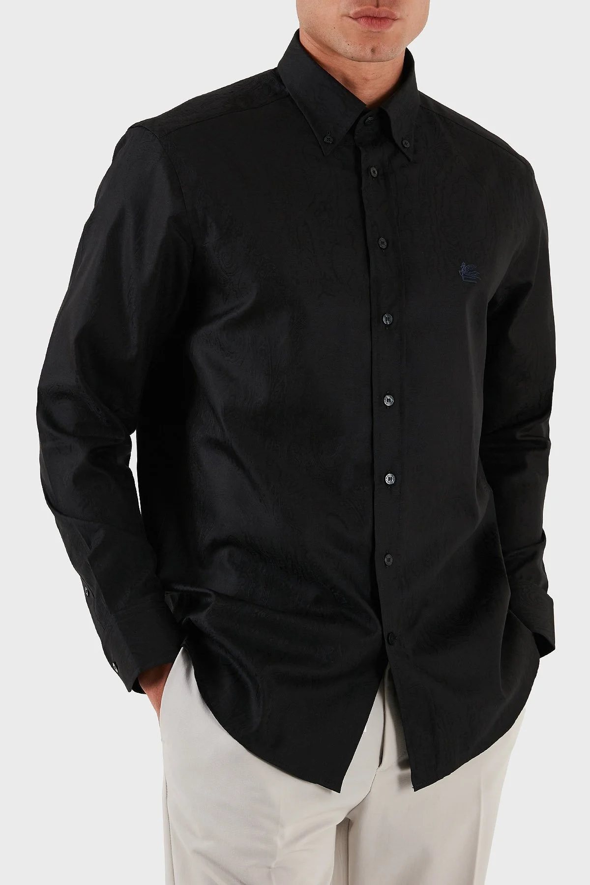Etro Jakarlı % 100 Pamuk Regular Fit Düğmeli Yaka Erkek Gömlek MRIB0004 AQ043 N0000 SİYAH - 5