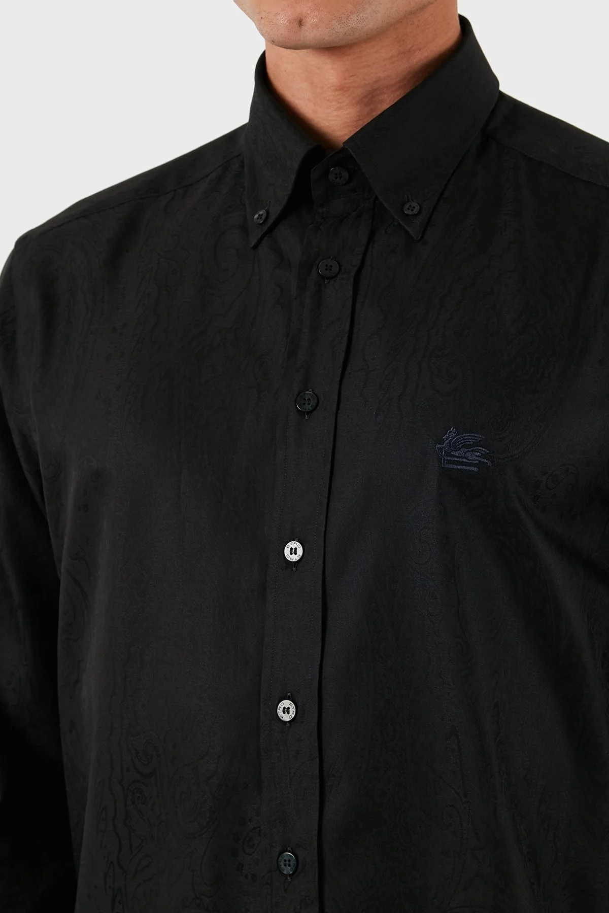 Etro Jakarlı % 100 Pamuk Regular Fit Düğmeli Yaka Erkek Gömlek MRIB0004 AQ043 N0000 SİYAH - 6