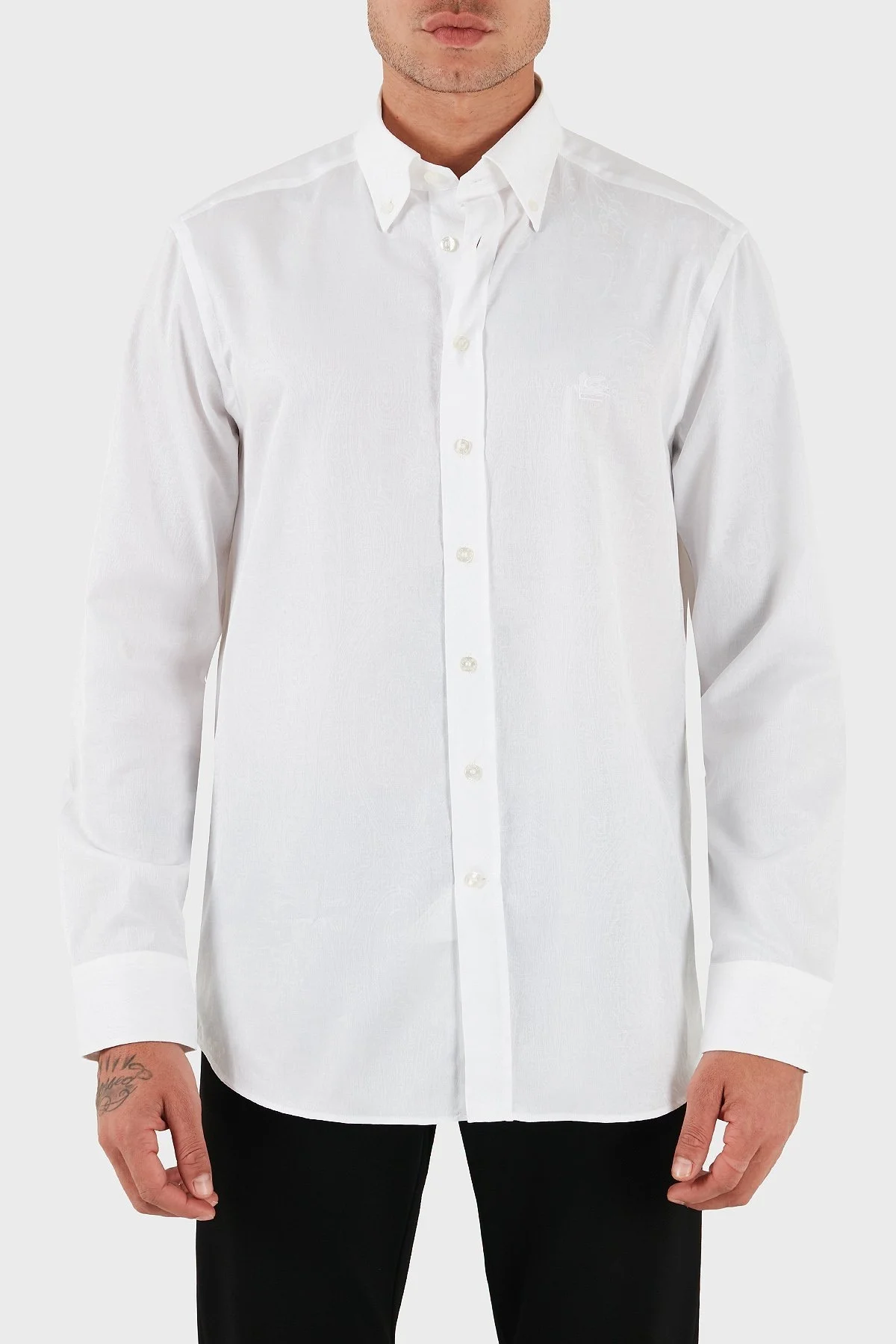 Etro Jakarlı % 100 Pamuk Regular Fit Düğmeli Yaka Erkek Gömlek MRIB0004 AQ043 W0800 BEYAZ - 1