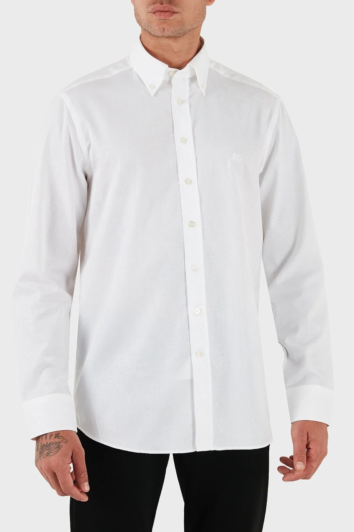 Etro Jakarlı % 100 Pamuk Regular Fit Düğmeli Yaka Erkek Gömlek MRIB0004 AQ043 W0800 BEYAZ - 4
