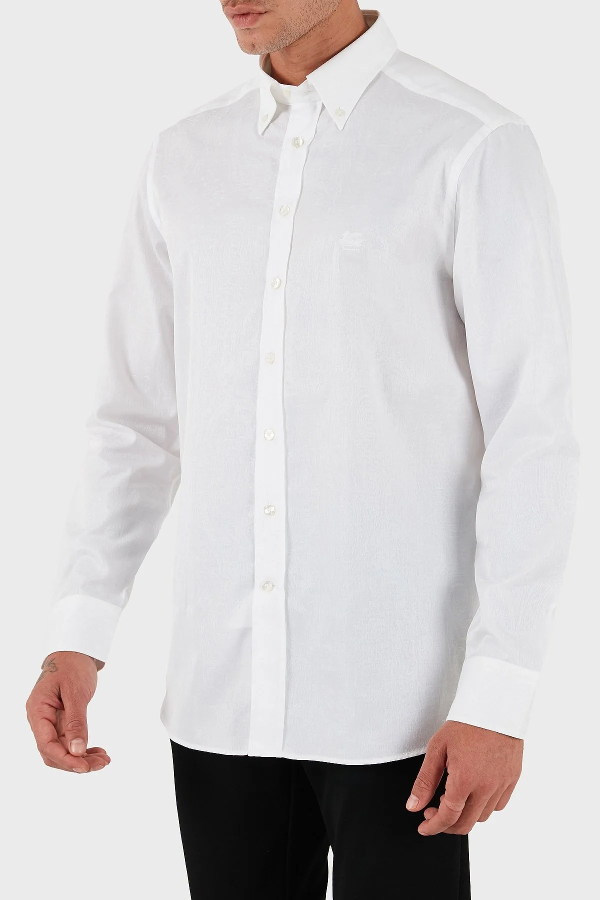 Etro Jakarlı % 100 Pamuk Regular Fit Düğmeli Yaka Erkek Gömlek MRIB0004 AQ043 W0800 BEYAZ - 5