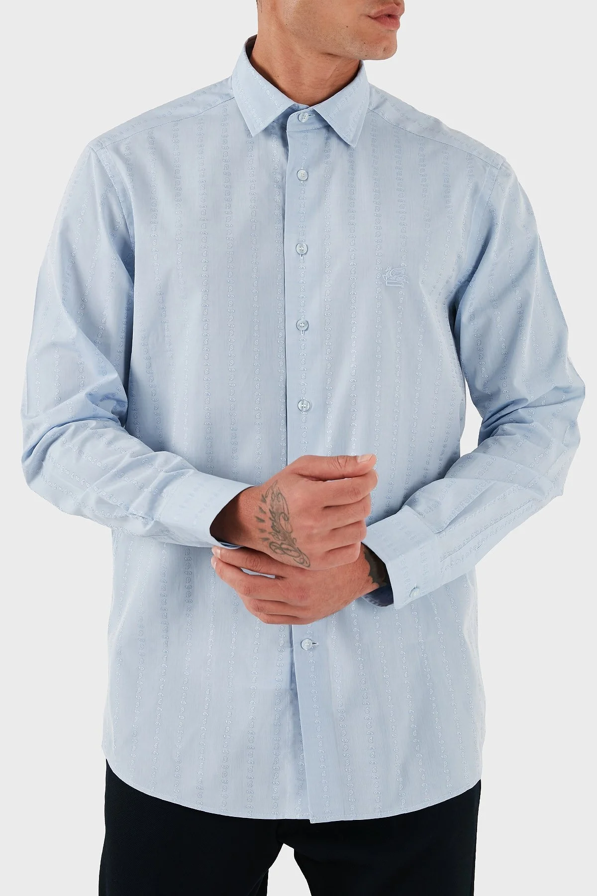 Etro Logolu % 100 Pamuk Regular Fit Uzun Kollu Erkek Gömlek MRIB000299 TR579 B0665 MAVİ - 4
