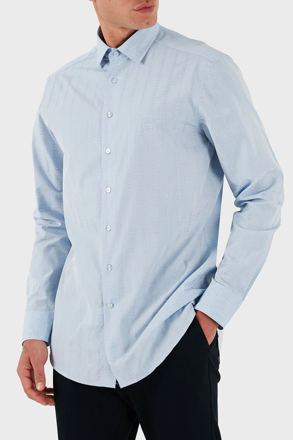 Etro Logolu % 100 Pamuk Regular Fit Uzun Kollu Erkek Gömlek MRIB000299 TR579 B0665 MAVİ - 5