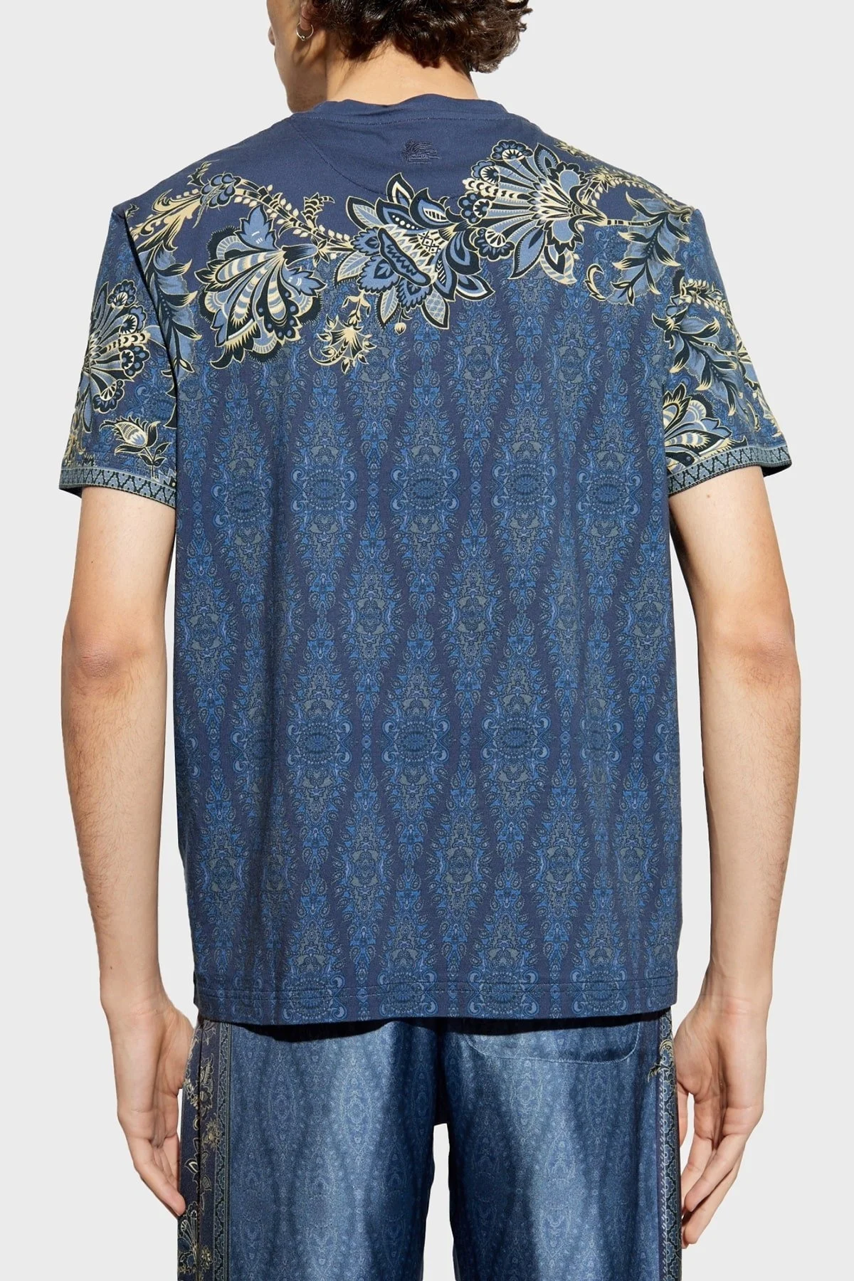Etro Paisley Çiçekli % 100 Pamuk Regular Fit Bisiklet Yaka Erkek T Shirt MRMA0002 AK597 X0883 LACİVERT - 8