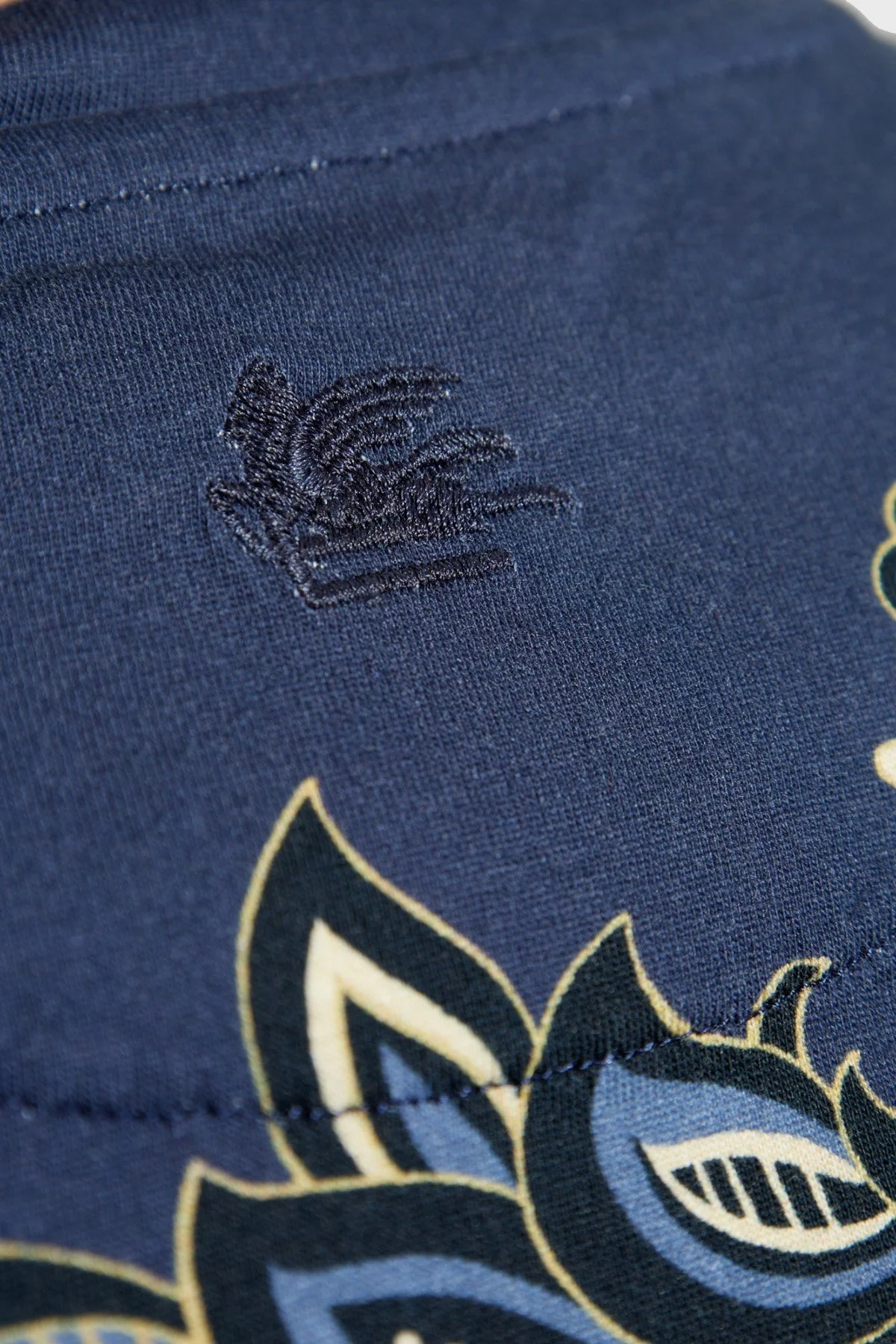 Etro Paisley Çiçekli % 100 Pamuk Regular Fit Bisiklet Yaka Erkek T Shirt MRMA0002 AK597 X0883 LACİVERT - 9