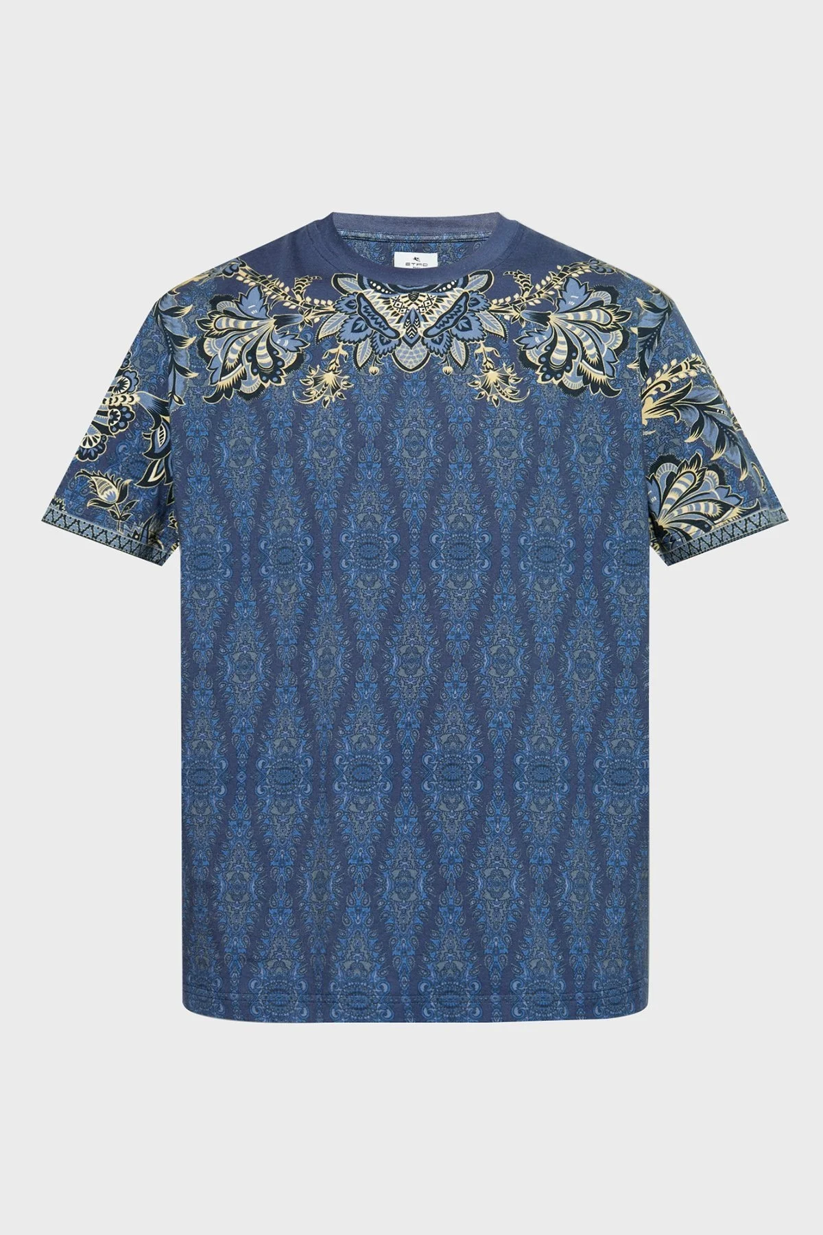 Etro Paisley Çiçekli % 100 Pamuk Regular Fit Bisiklet Yaka Erkek T Shirt MRMA0002 AK597 X0883 LACİVERT - 10