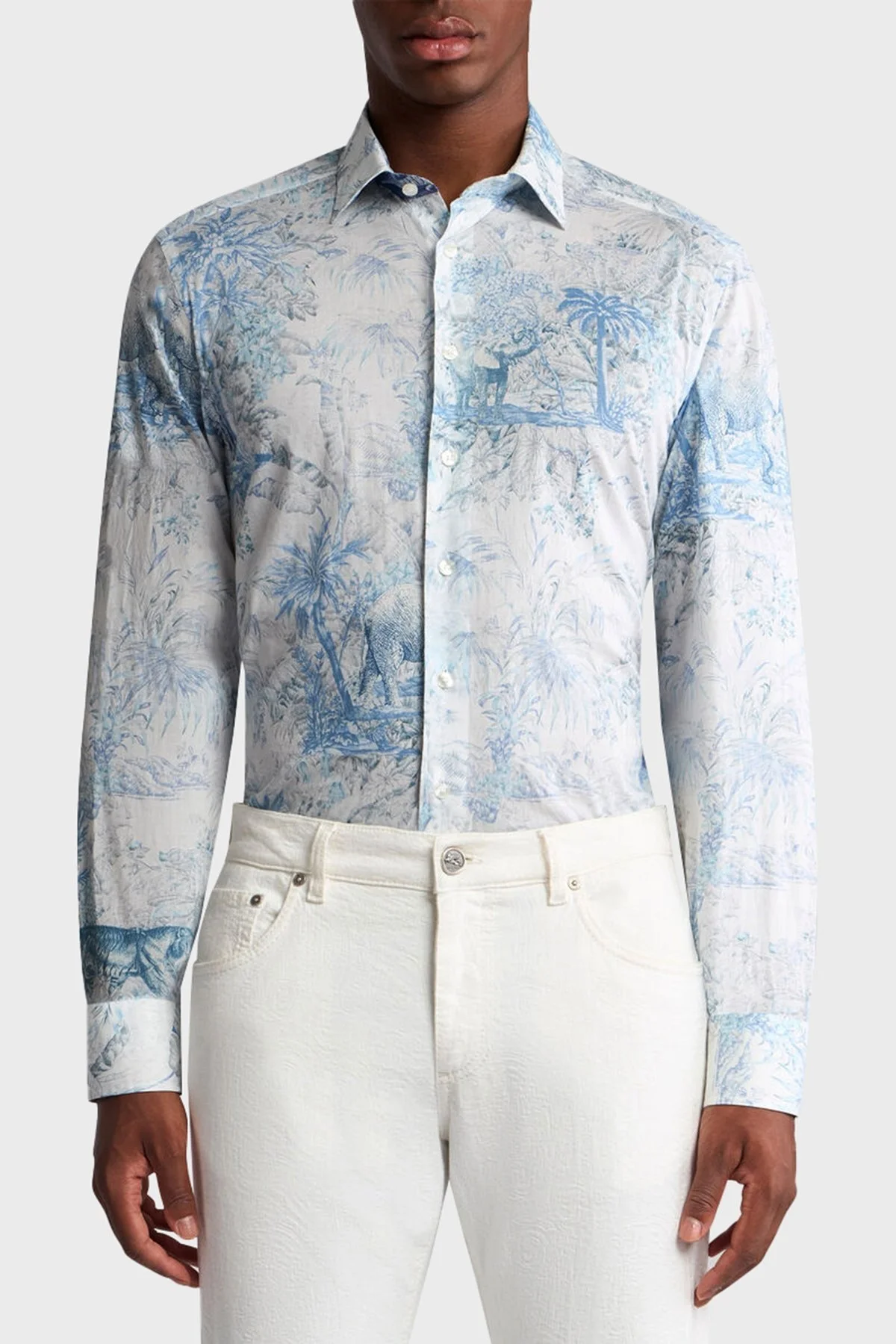 Etro Safari Desenli % 100 Pamuk Regular Fit Erkek Gömlek MRIB000199 SA5F4 X0883 MAVİ-BEYAZ - 6