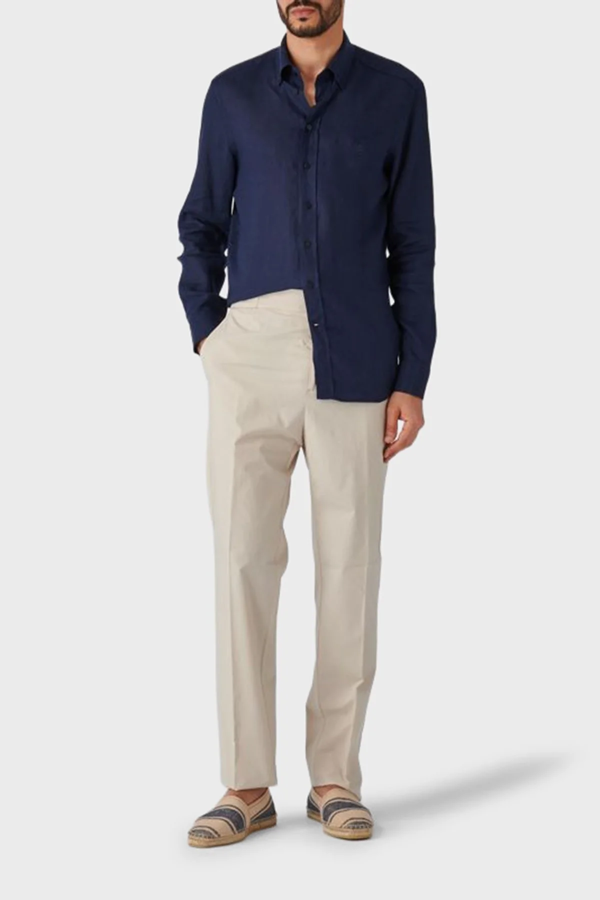 Etro Streç Pamuklu Regular Fit Düğmeli Yaka Erkek Gömlek MRIB0002 AV607 B0339 LACİVERT - 2