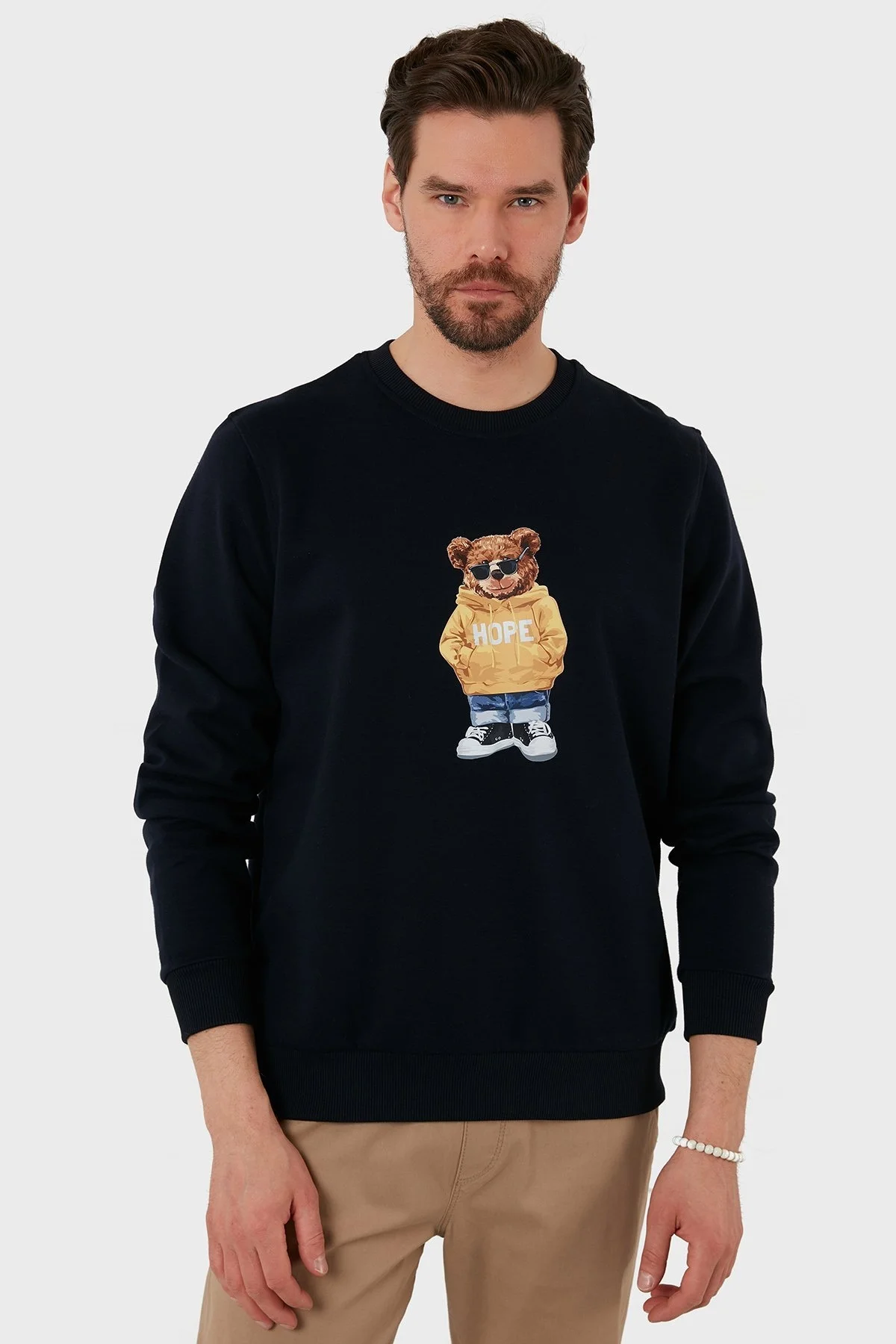 Exxe Baskılı Regular Fit Bisiklet Yaka Pamuklu Erkek Sweat 6141002 LACİVERT - 1