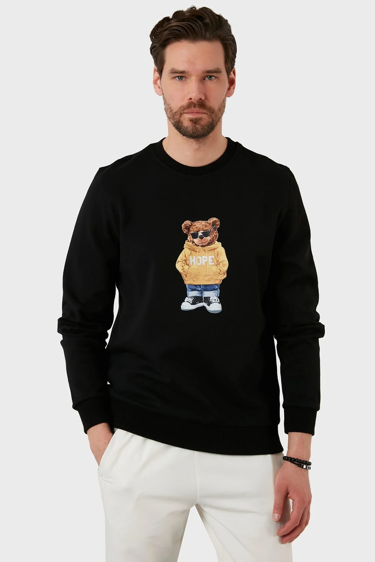 Exxe Baskılı Regular Fit Bisiklet Yaka Pamuklu Erkek Sweat 6141002 SİYAH - 3