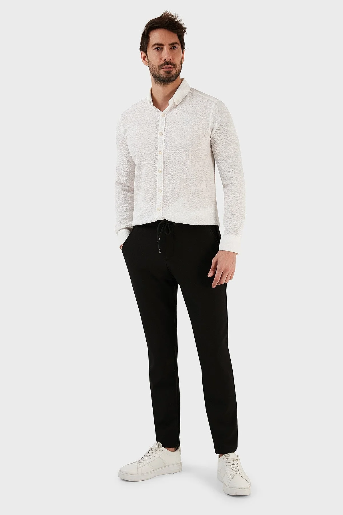 Exxe Belden Bağlamalı Cepli Normal Bel Düz Paça Regular Fit Erkek Pantolon 630GBT19 SİYAH - 1