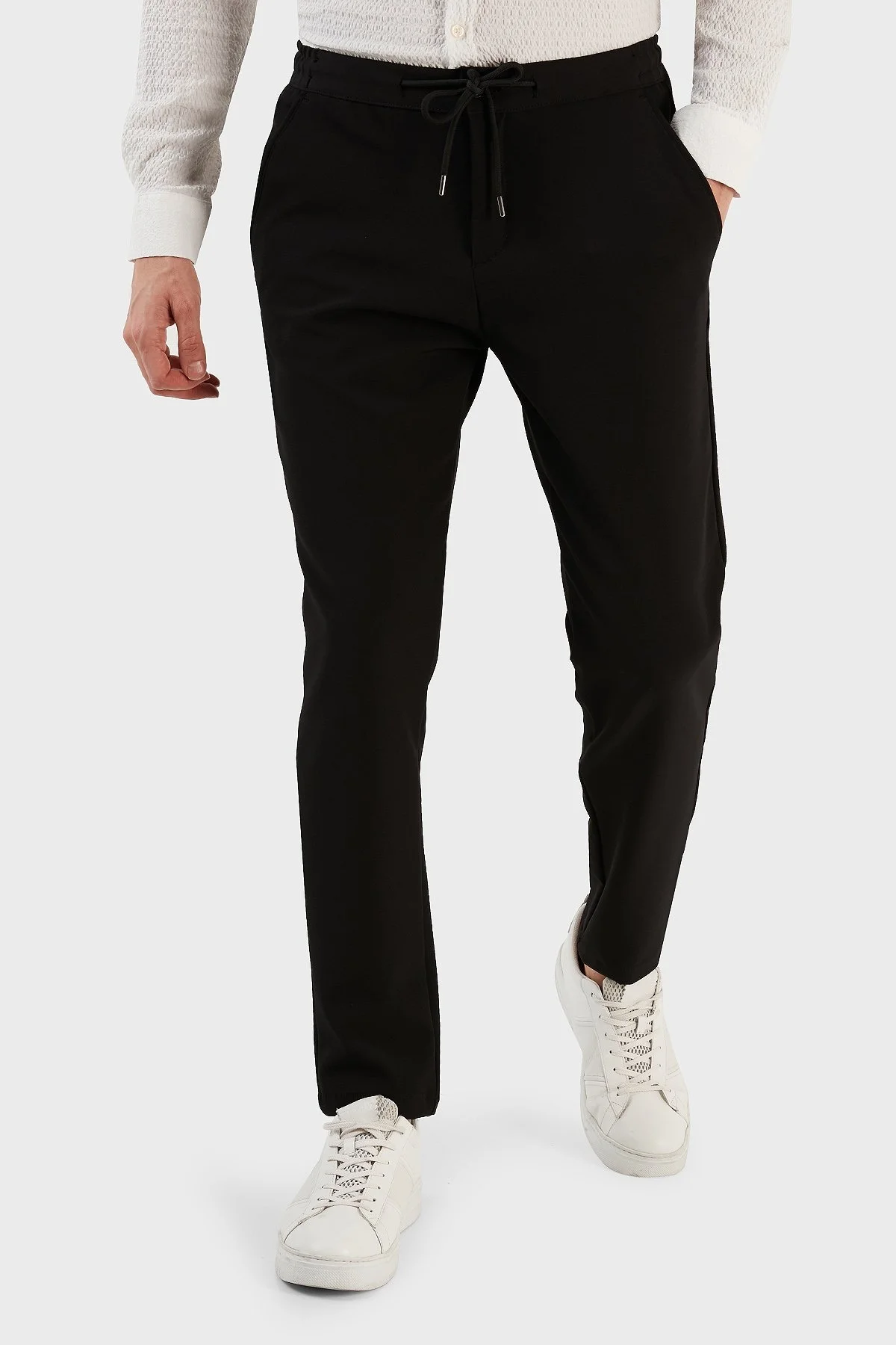 Exxe Belden Bağlamalı Cepli Normal Bel Düz Paça Regular Fit Erkek Pantolon 630GBT19 SİYAH - 2