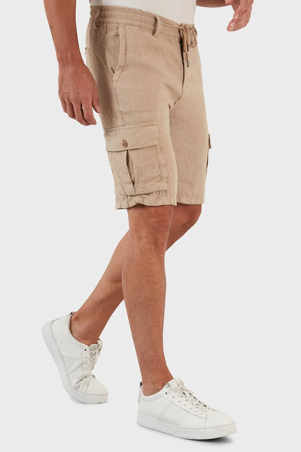 Exxe Belden Bağlamalı Cepli Regular Fit % 100 Keten Erkek Short 630JURIŞORT BEJ - 3