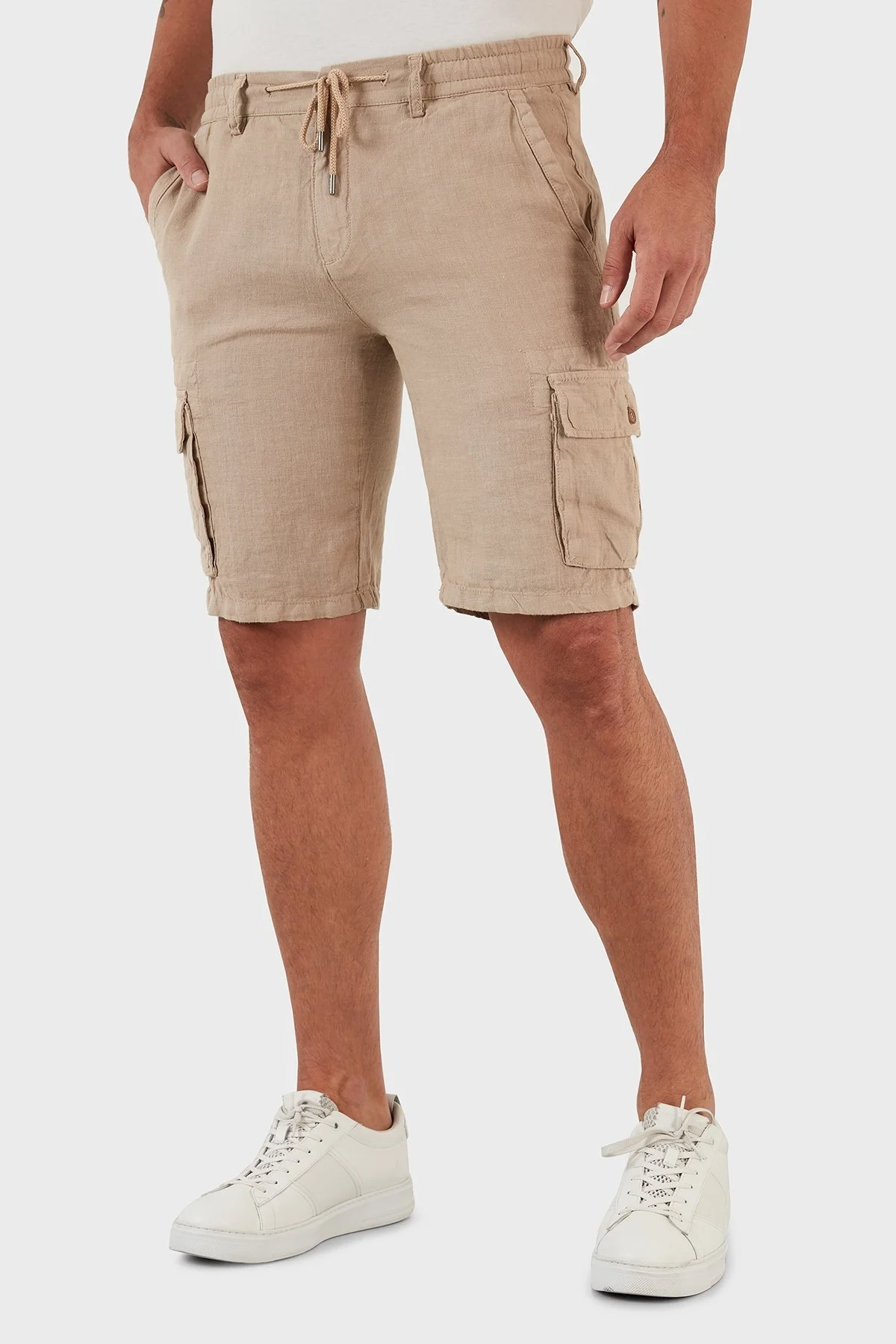 Exxe Belden Bağlamalı Cepli Regular Fit % 100 Keten Erkek Short 630JURIŞORT BEJ - 4