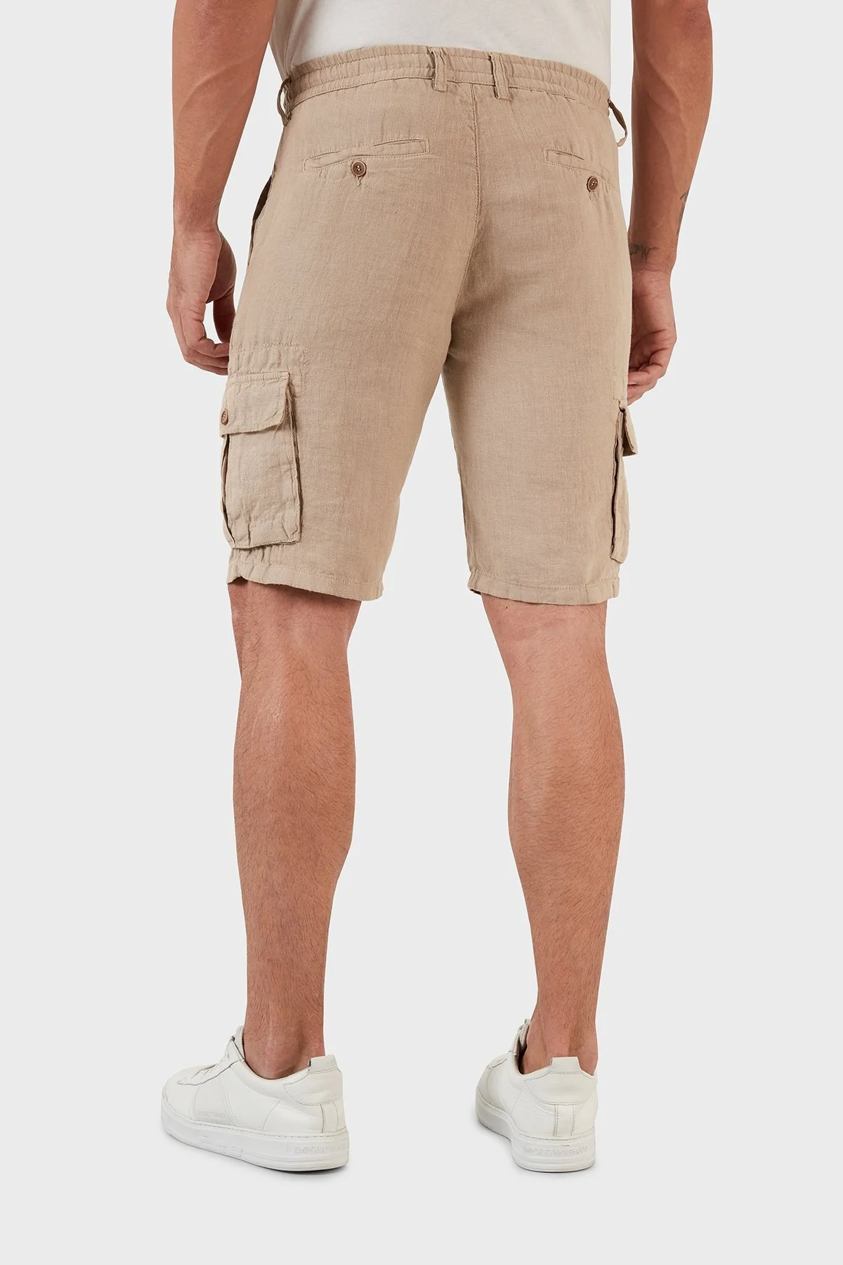 Exxe Belden Bağlamalı Cepli Regular Fit % 100 Keten Erkek Short 630JURIŞORT BEJ - 5