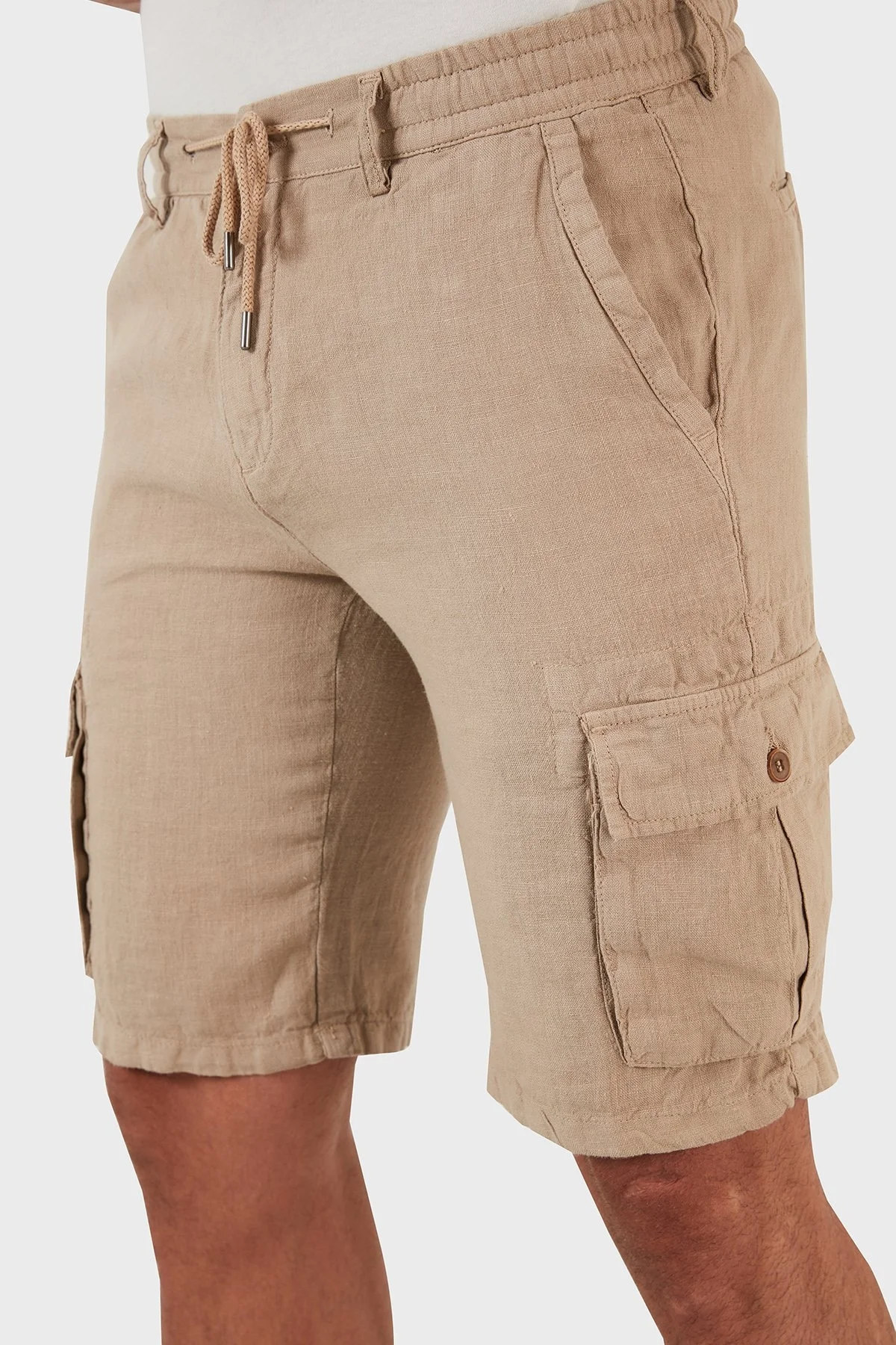 Exxe Belden Bağlamalı Cepli Regular Fit % 100 Keten Erkek Short 630JURIŞORT BEJ - 6
