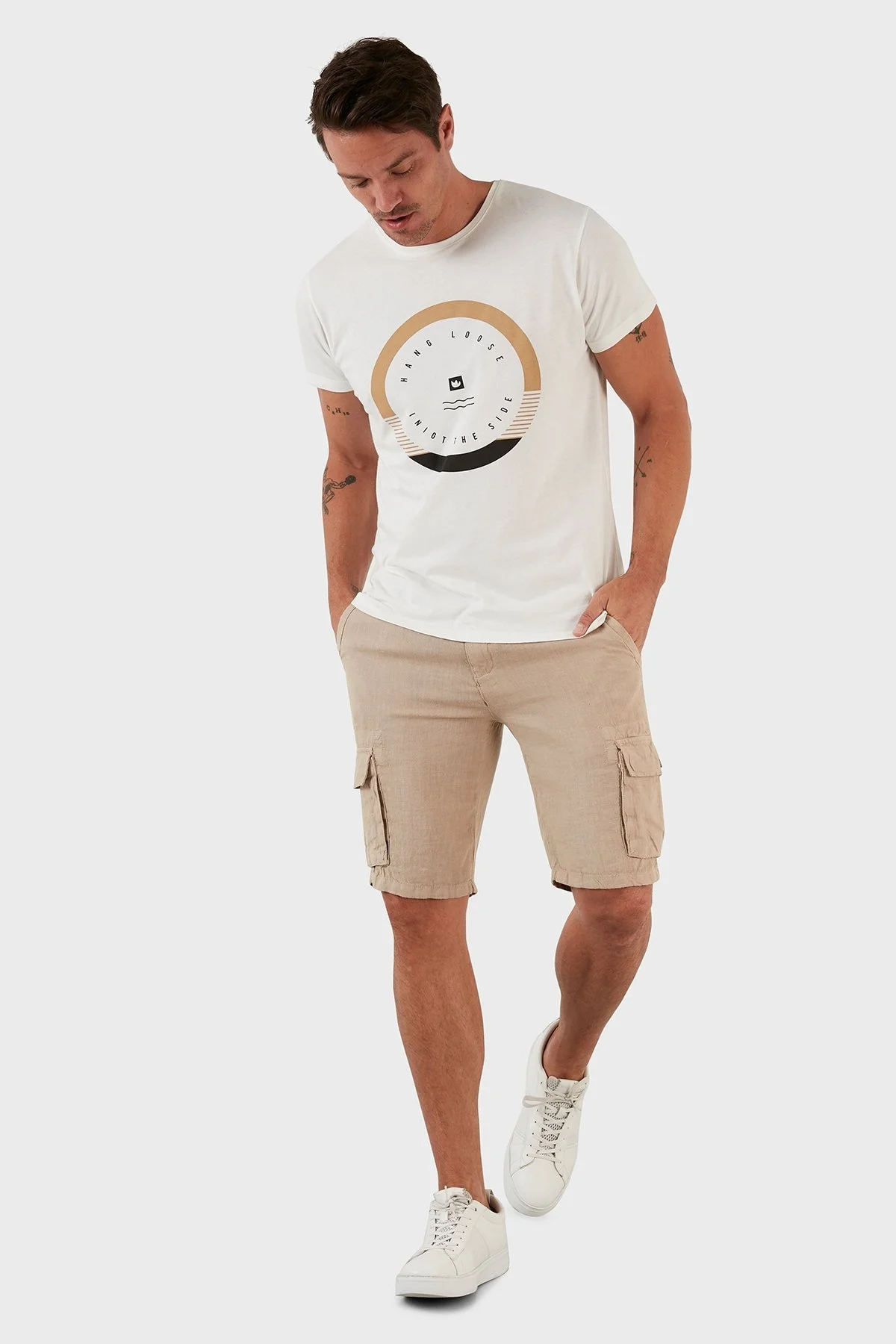 Exxe Belden Bağlamalı Cepli Regular Fit % 100 Keten Erkek Short 630JURIŞORT BEJ - 7