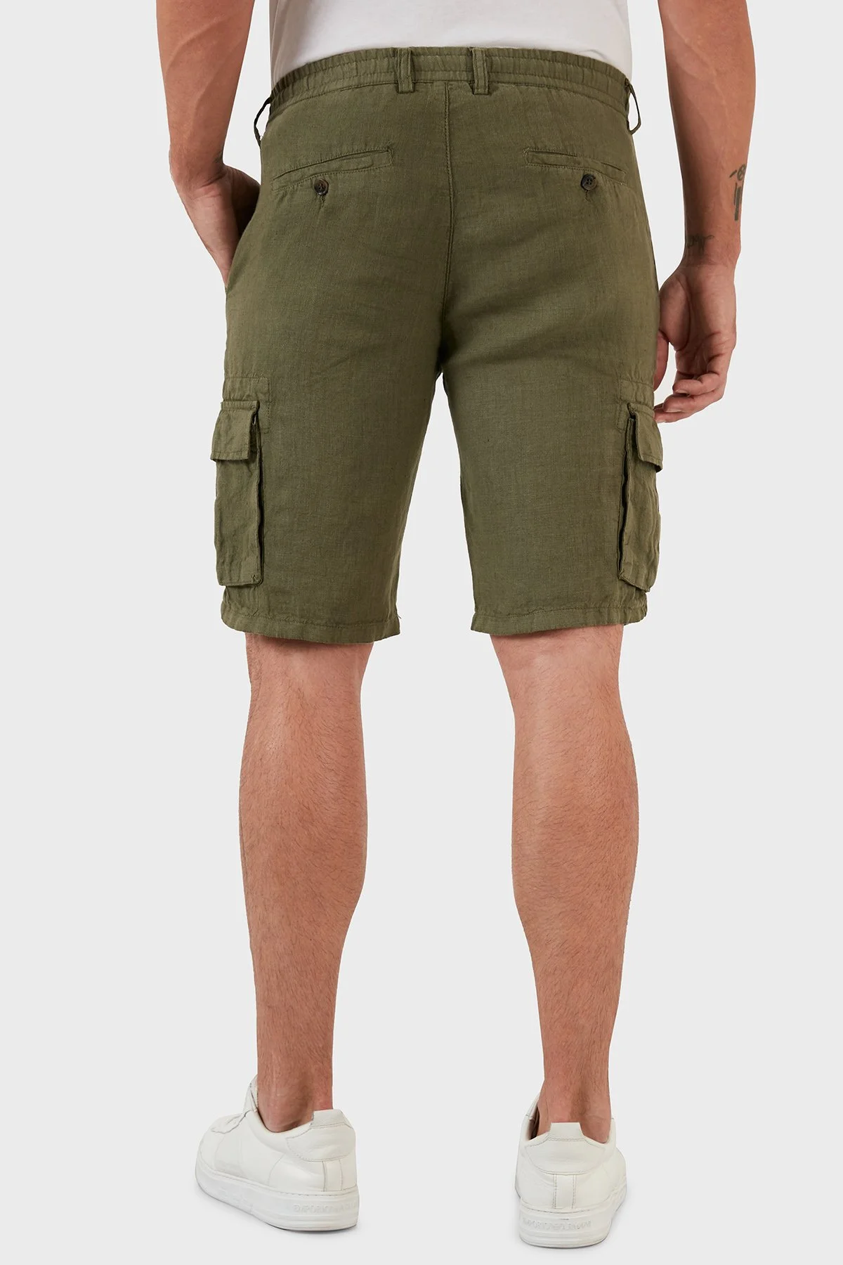 Exxe Belden Bağlamalı Cepli Regular Fit % 100 Keten Erkek Short 630JURIŞORT HAKİ - 5
