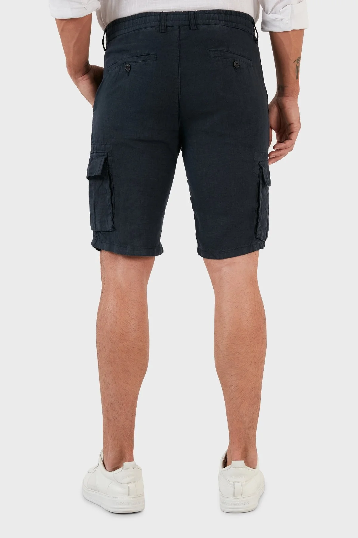 Exxe Belden Bağlamalı Cepli Regular Fit % 100 Keten Erkek Short 630JURIŞORT LACİVERT - 4