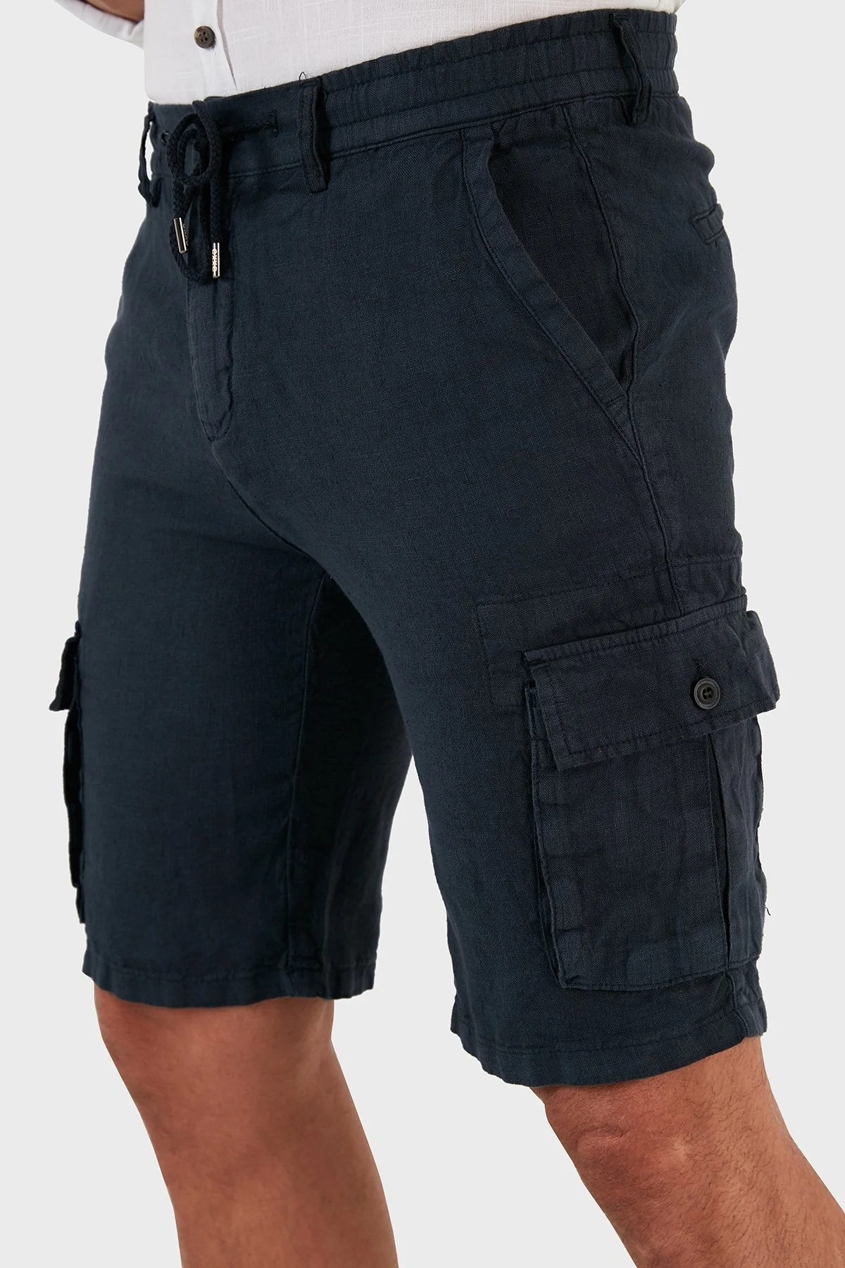 Exxe Belden Bağlamalı Cepli Regular Fit % 100 Keten Erkek Short 630JURIŞORT LACİVERT - 5