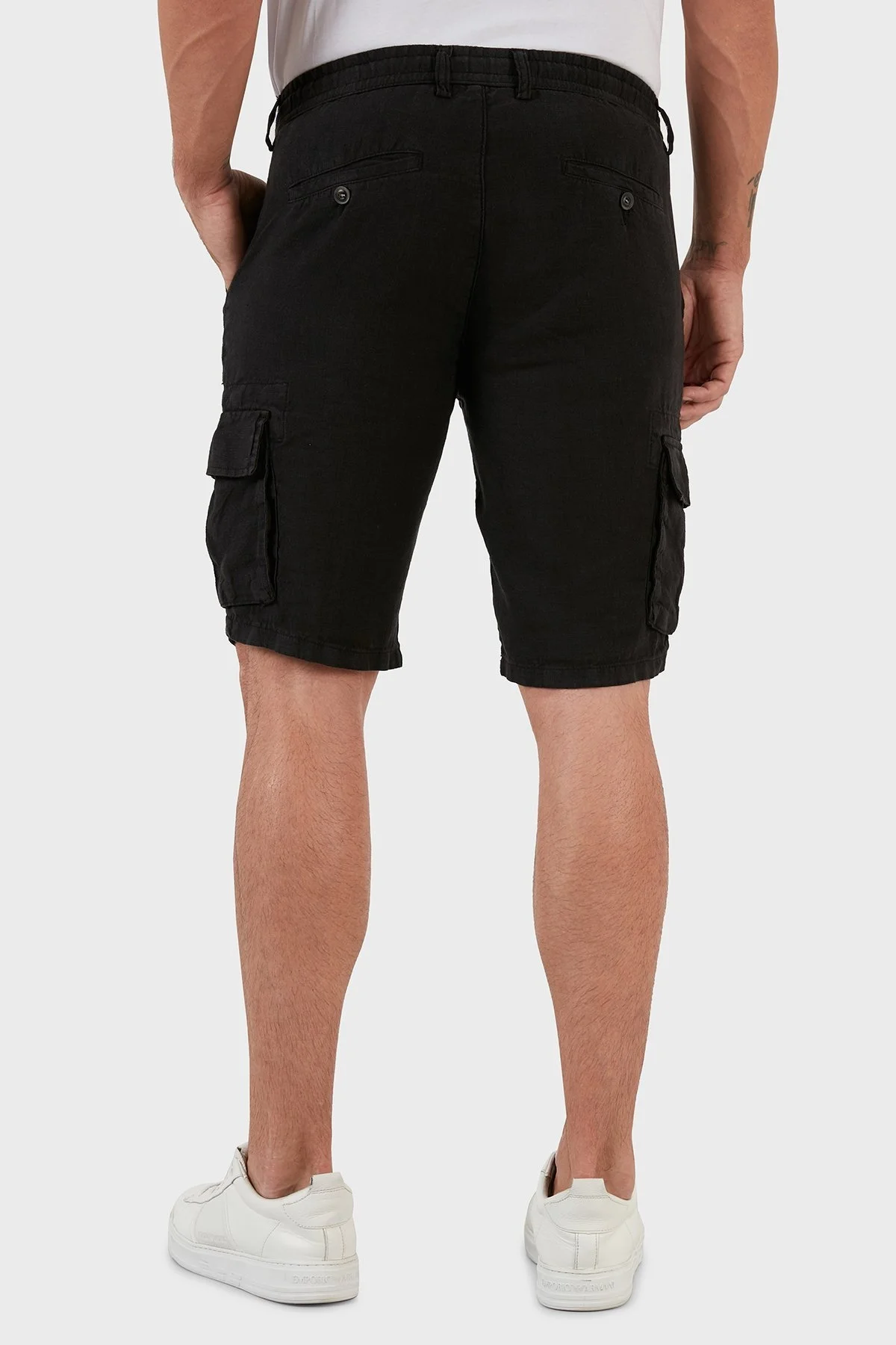 Exxe Belden Bağlamalı Cepli Regular Fit % 100 Keten Erkek Short 630JURIŞORT SİYAH - 5